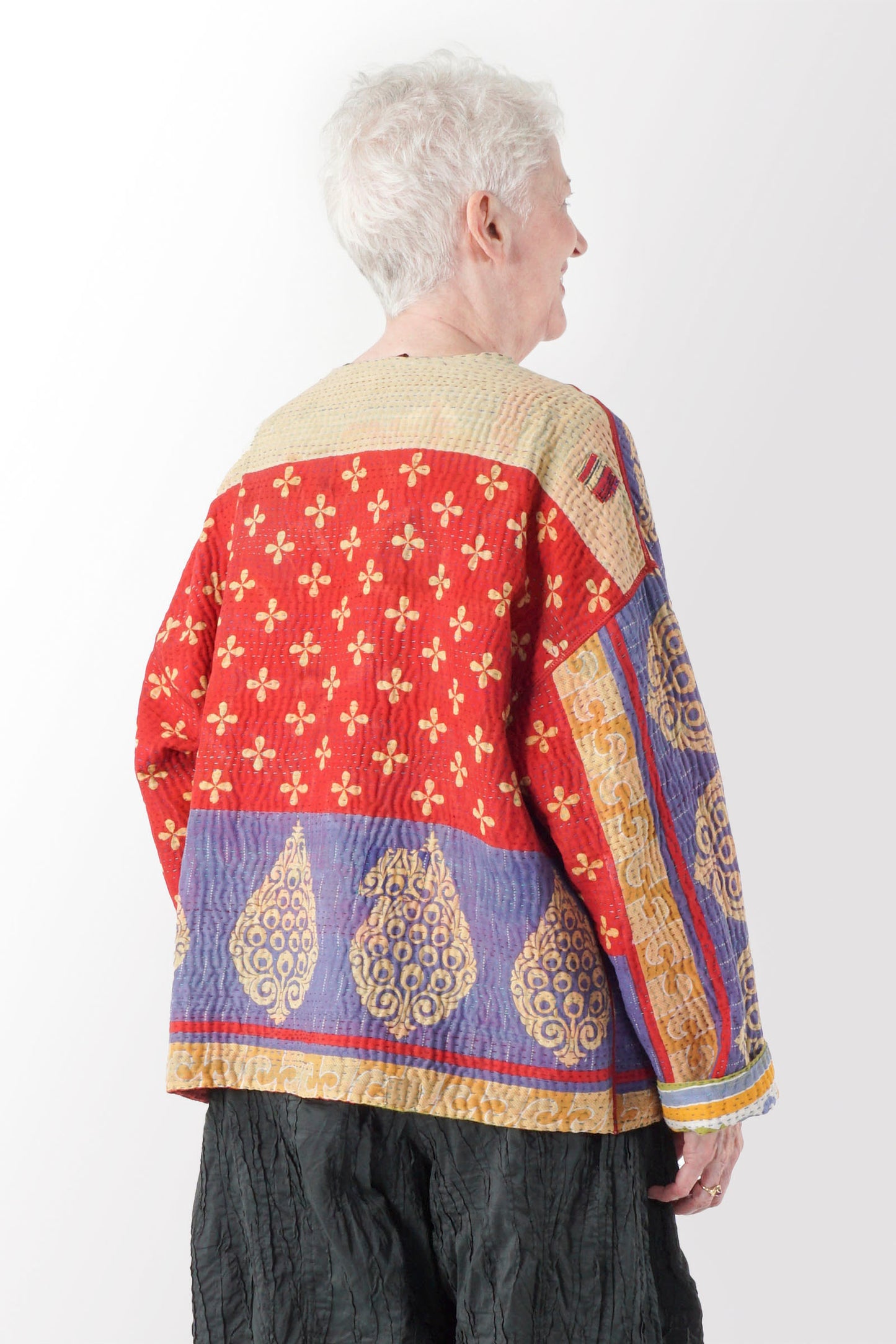 VINTAGE COTTON KANTHA CREW NECK SHORT JKT - cv4053-0050a -