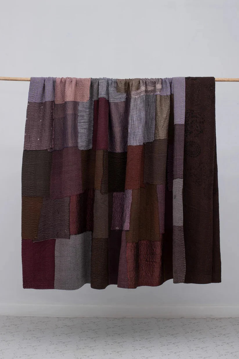 Ombre With Fray Patch Handmade Vintage Quilts -Chocolate