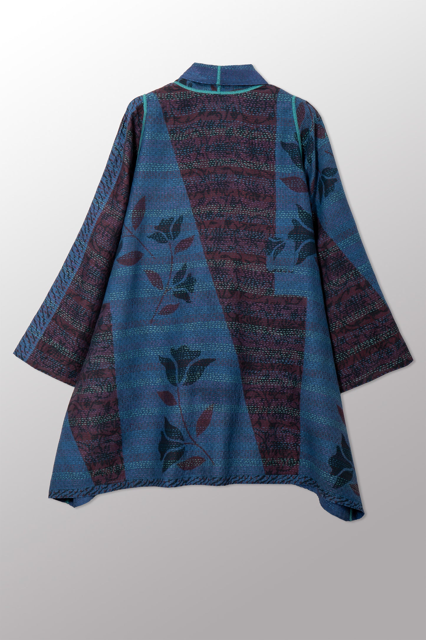 VINTAGE SILK GEORGETTE COTTON KANTHA A-LINE JKT - gc2003-0037a -