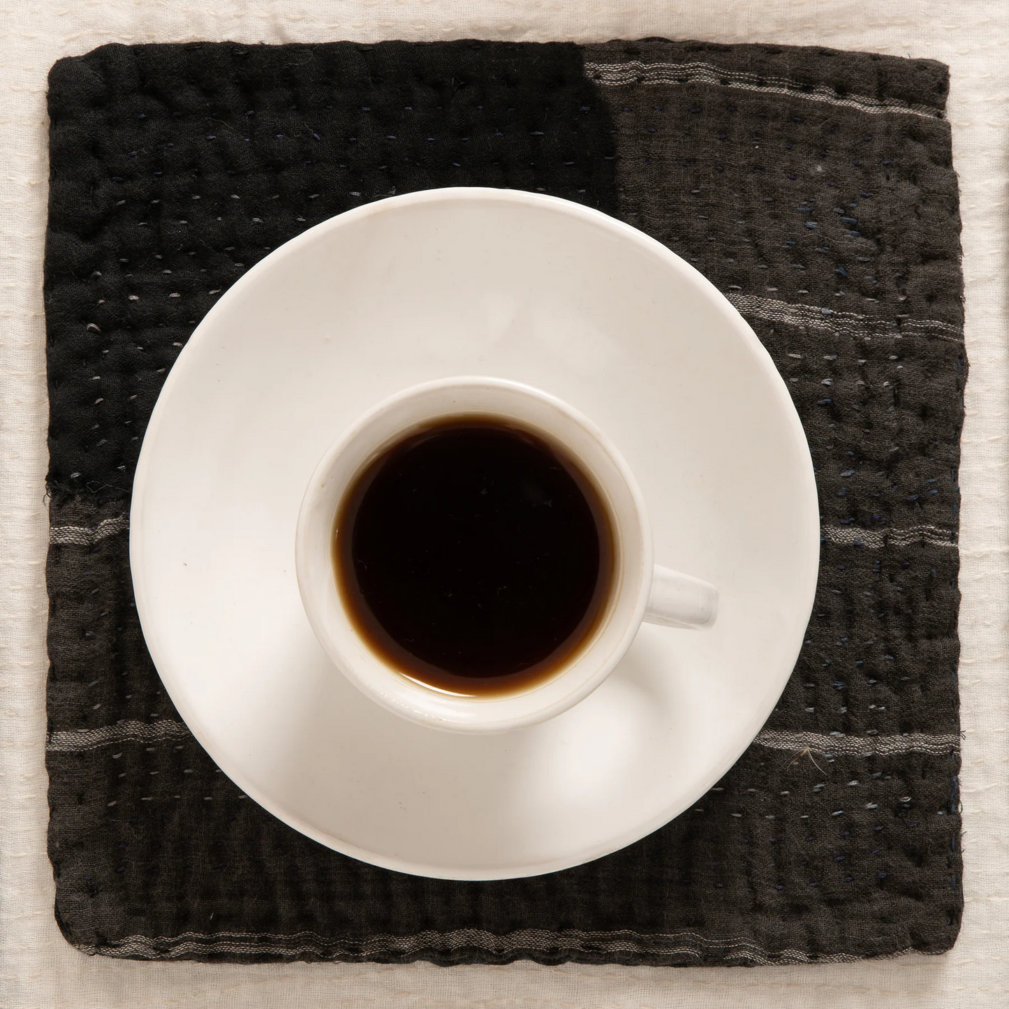 Landscape Handmade Vintage Kantha Coaster -Black -