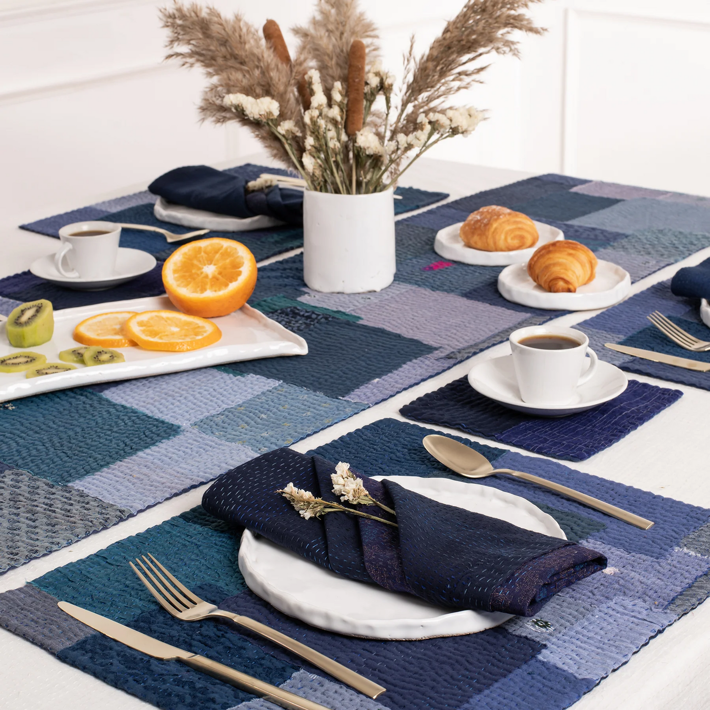 Landscape Handmade Vintage Kantha Placemat -Navy (SET OF 2)
