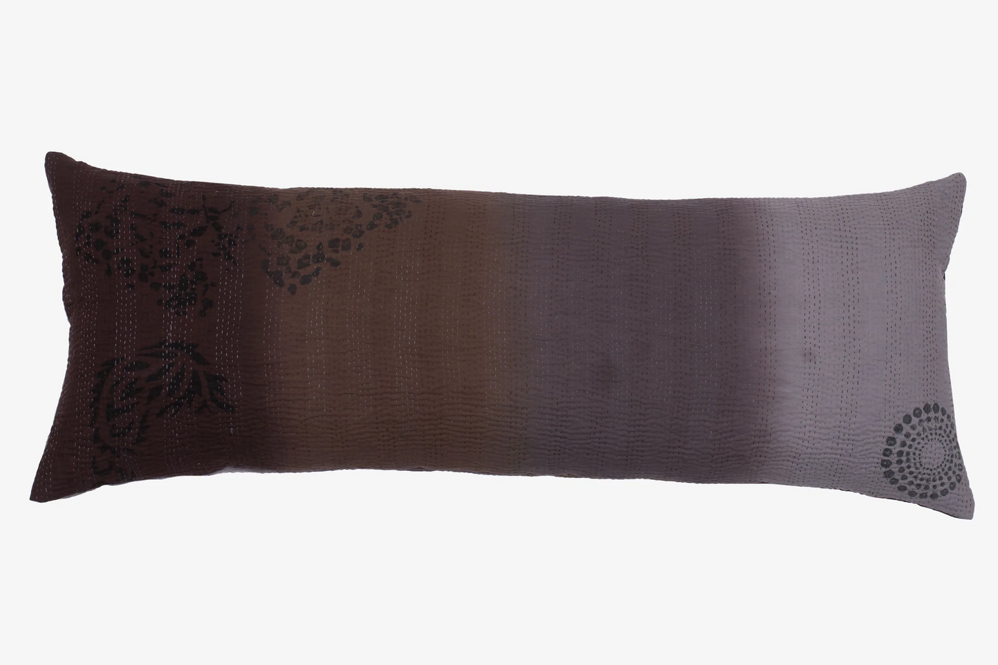 Vintage Fray Patch & Ombre Kantha Lumber Pillows -Chocolate -