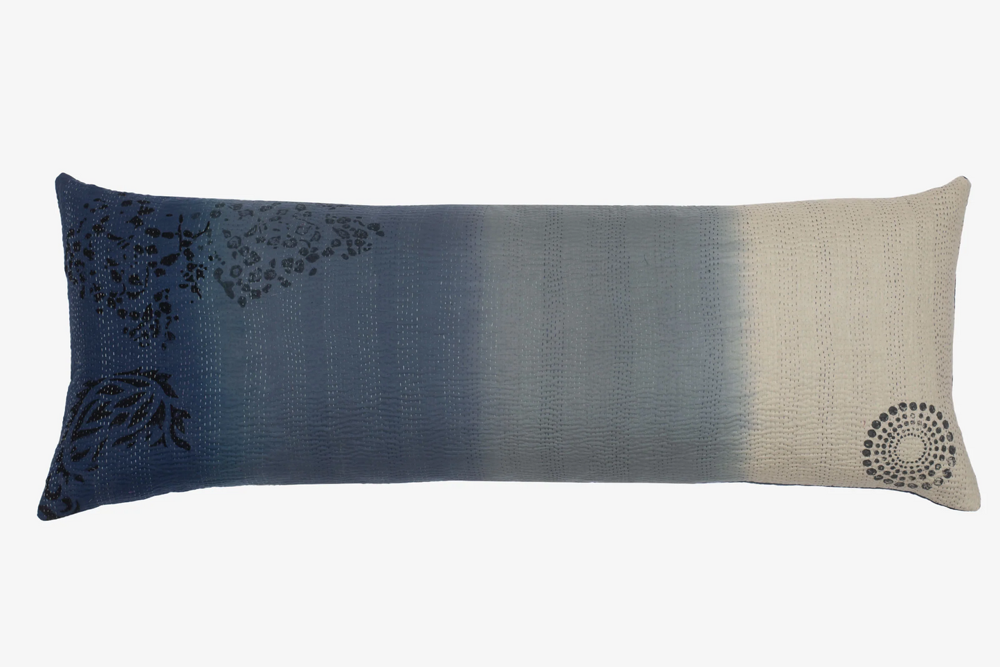 Vintage Fray Patch & Ombre Kantha Lumber Pillows -Indigo -