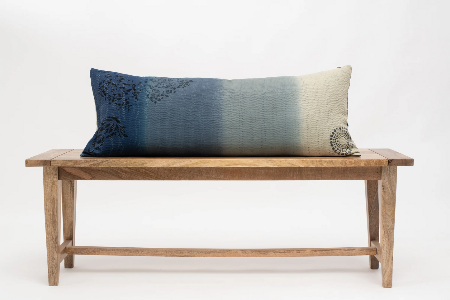 Vintage Fray Patch & Ombre Kantha Lumber Pillows -Indigo -
