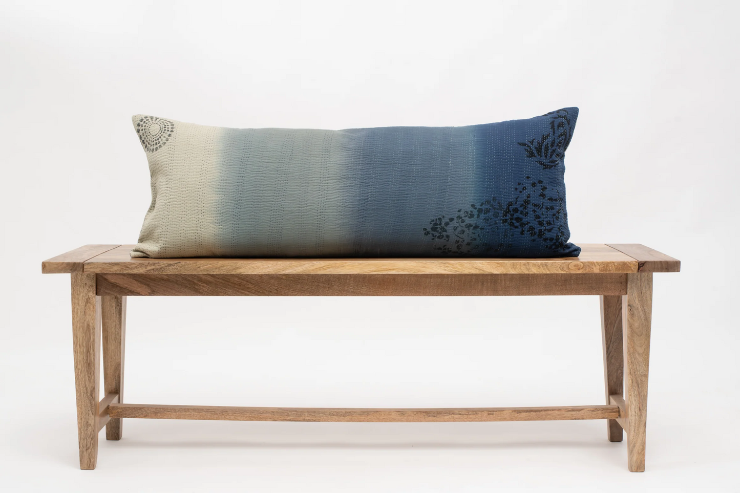 Vintage Fray Patch & Ombre Kantha Lumber Pillows -Indigo -