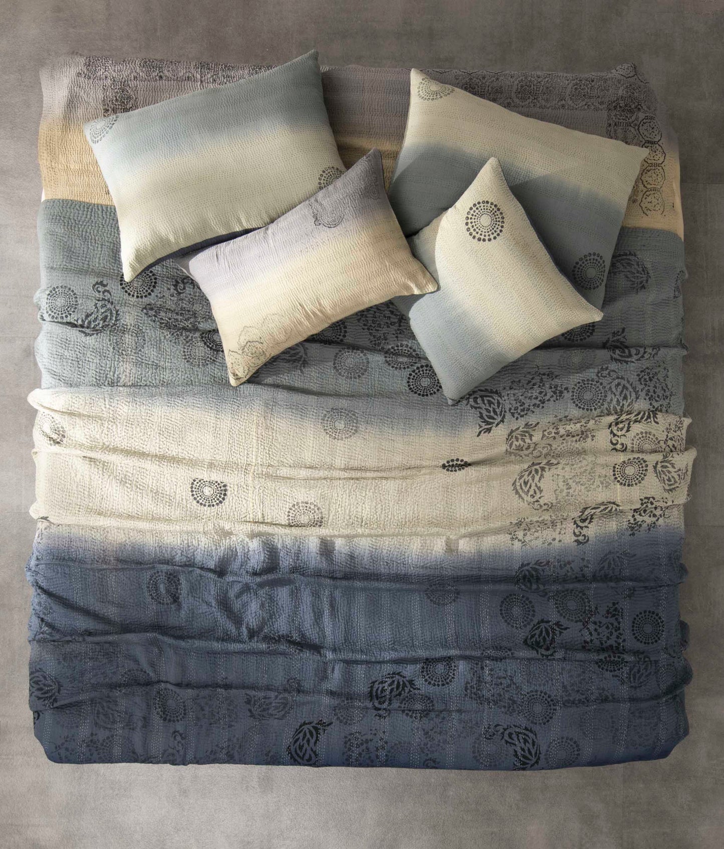 Vintage Fray Patch & Ombre Kantha Bedcover -Yellow Stone-