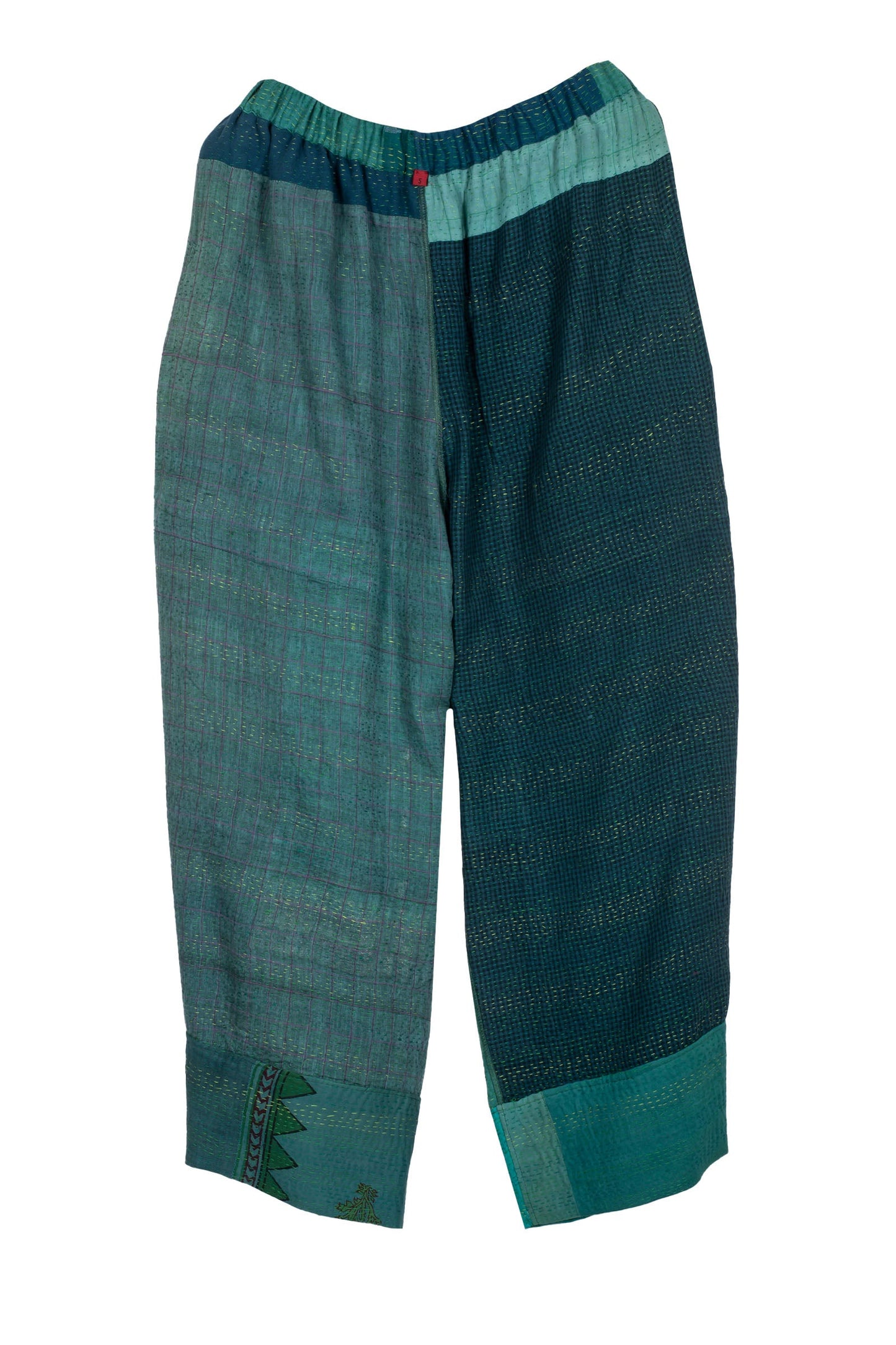 COTTON SILK SW PATCH KANTHA BAGGY PANTS - ws2642-tel -