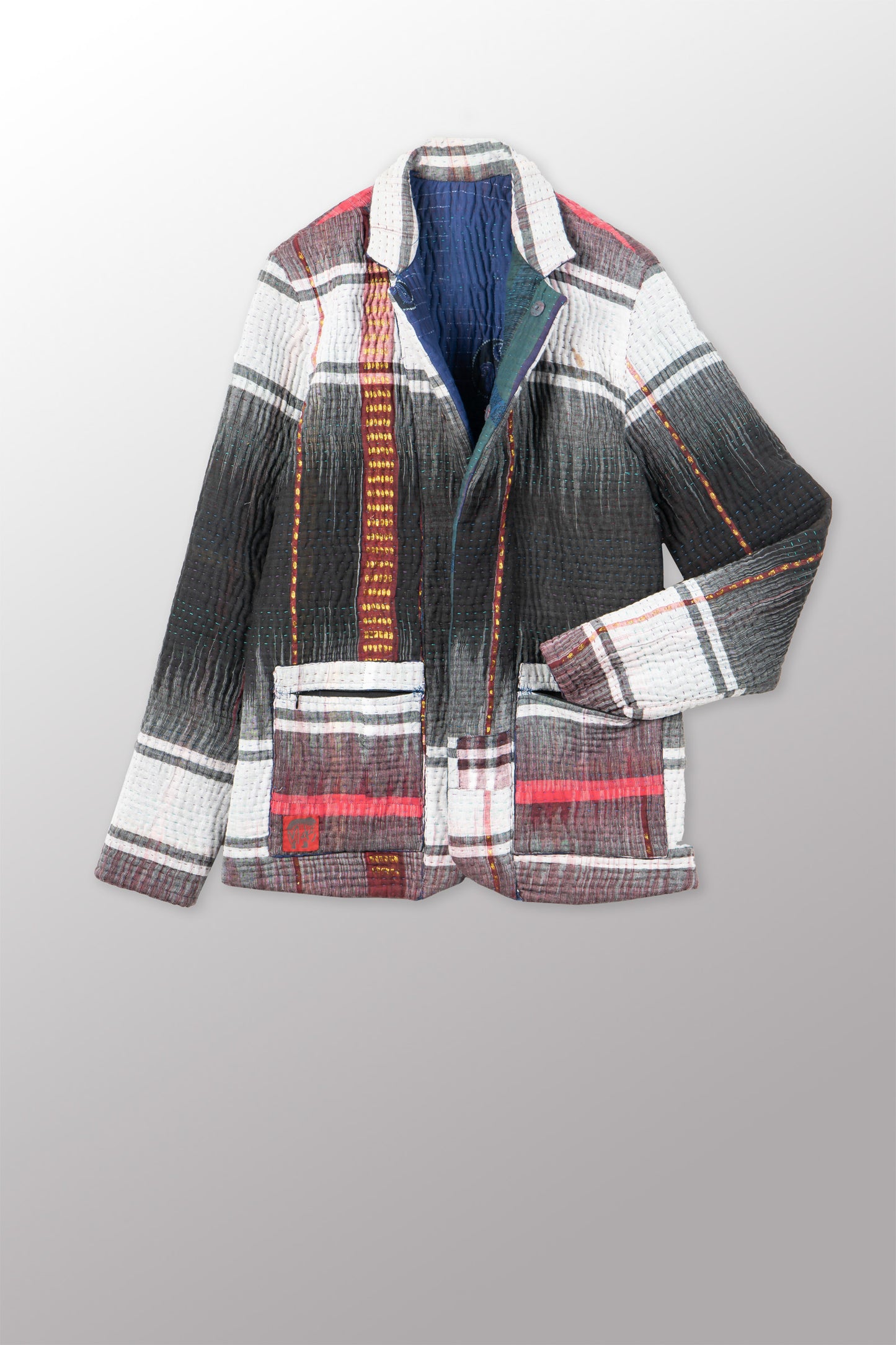 QUILTED OVERDYE COTTON KANTHA SIMPLE MEN'S JACKET - oq5072-cblu001m -