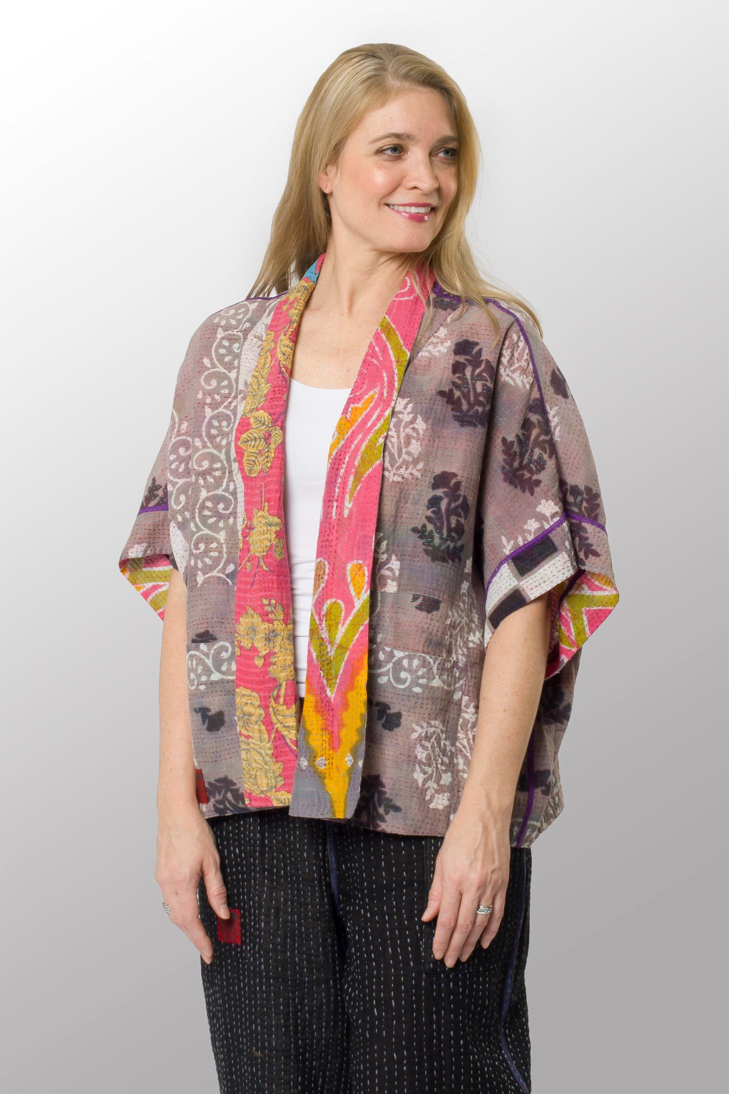 VINTAGE COTTON KANTHA MINI PONCHO - cv2060-0005a -