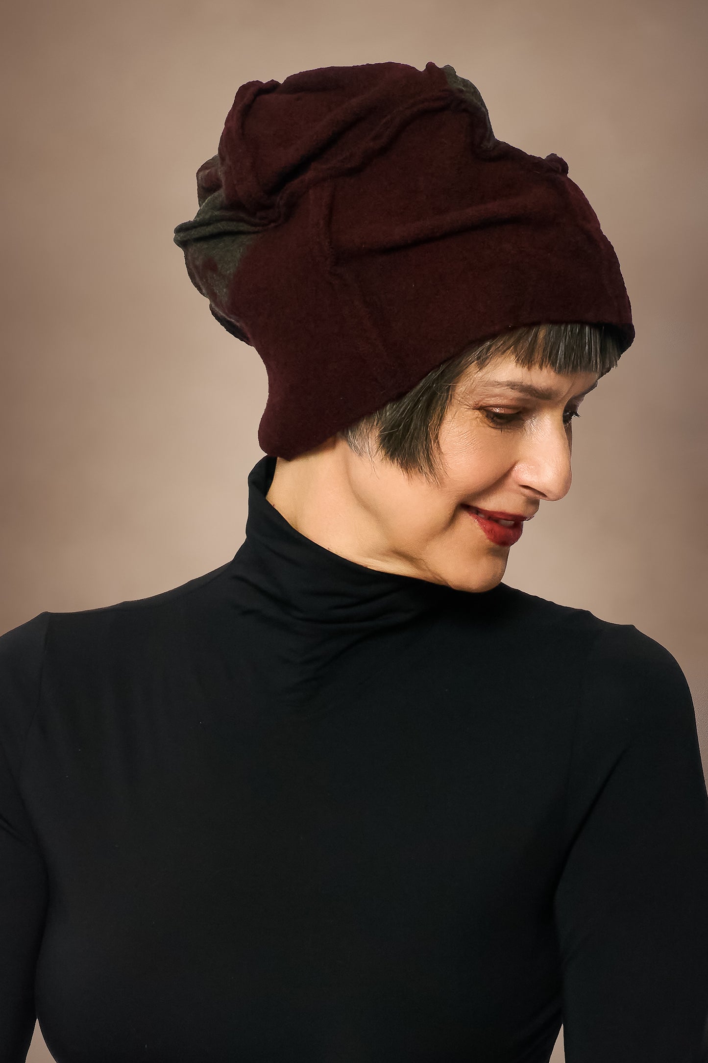 CIRCLE TIE DYE BOILED WOOL PATCHWORK HAT - tw1880-brn -