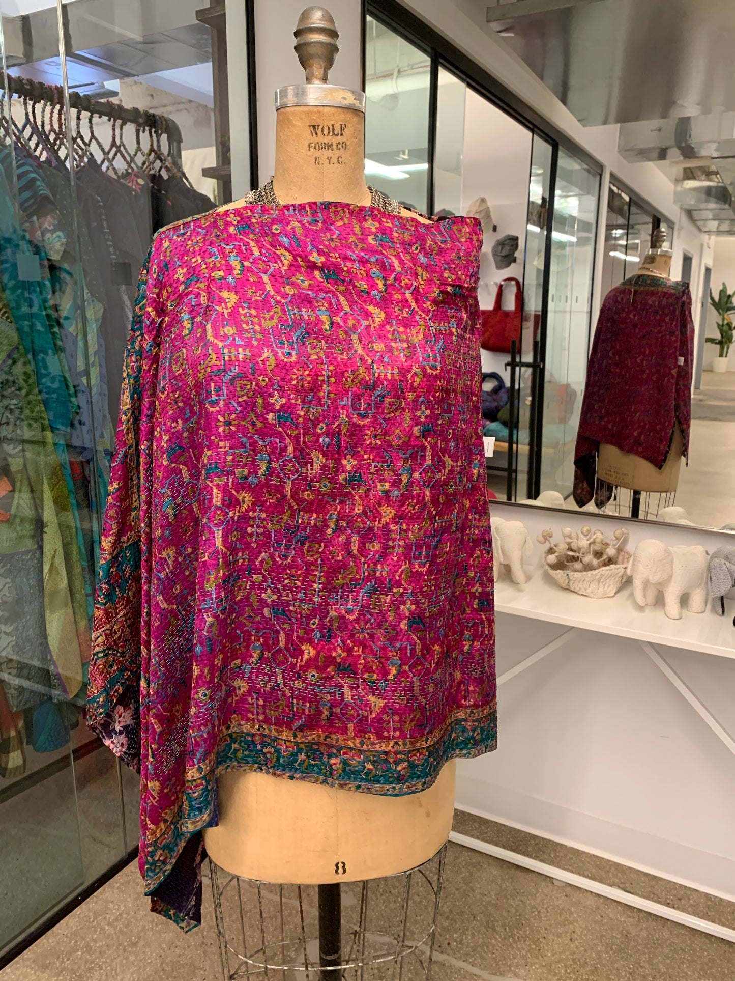 VINTAGE SILK KANTHA LONG CAPE - sv2841-mlt -