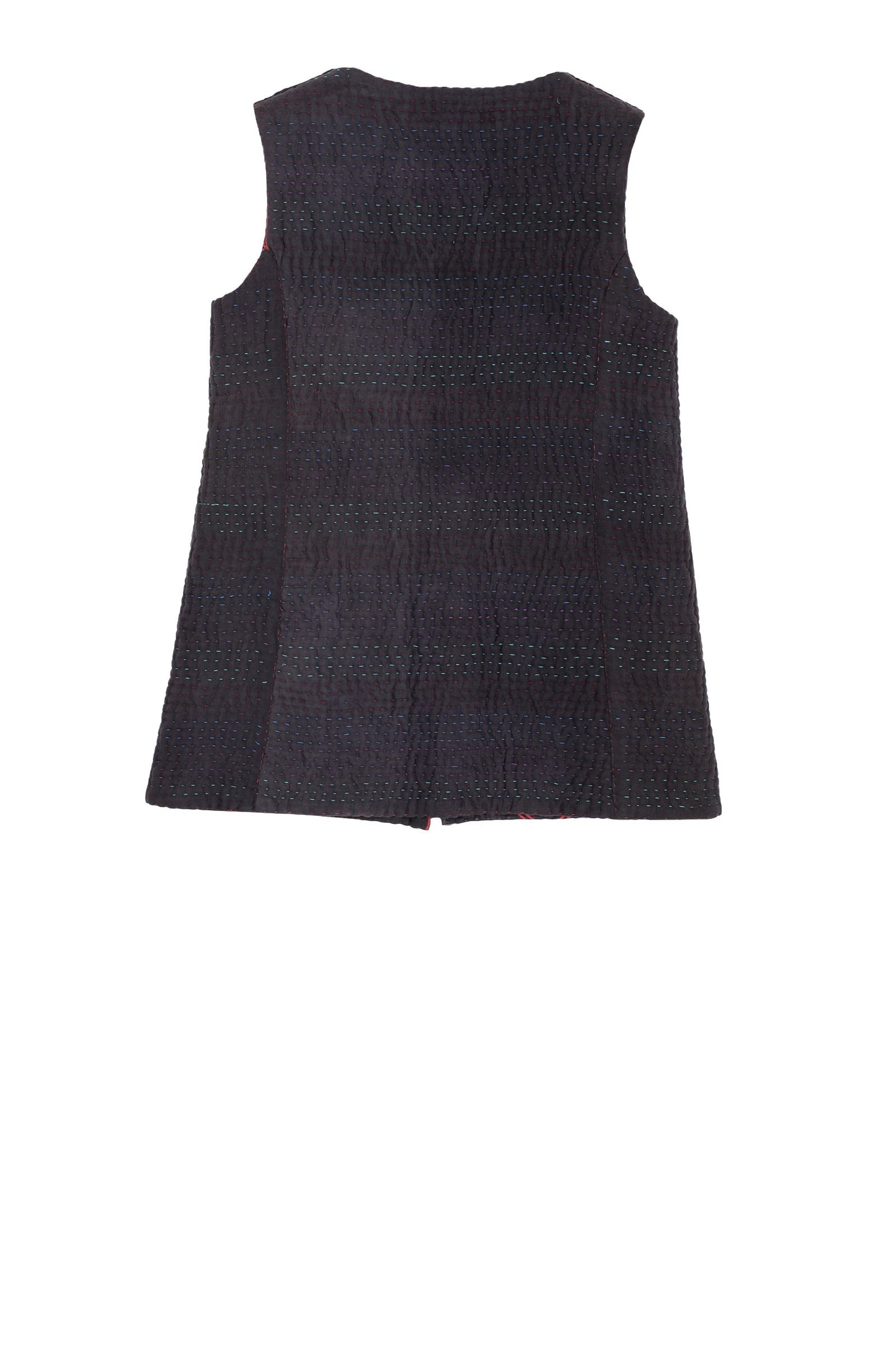 QUILTED VINTAGE COTTON KANTHA CREW NECK FITTED VEST MEDIUM - cq5233-0006m -