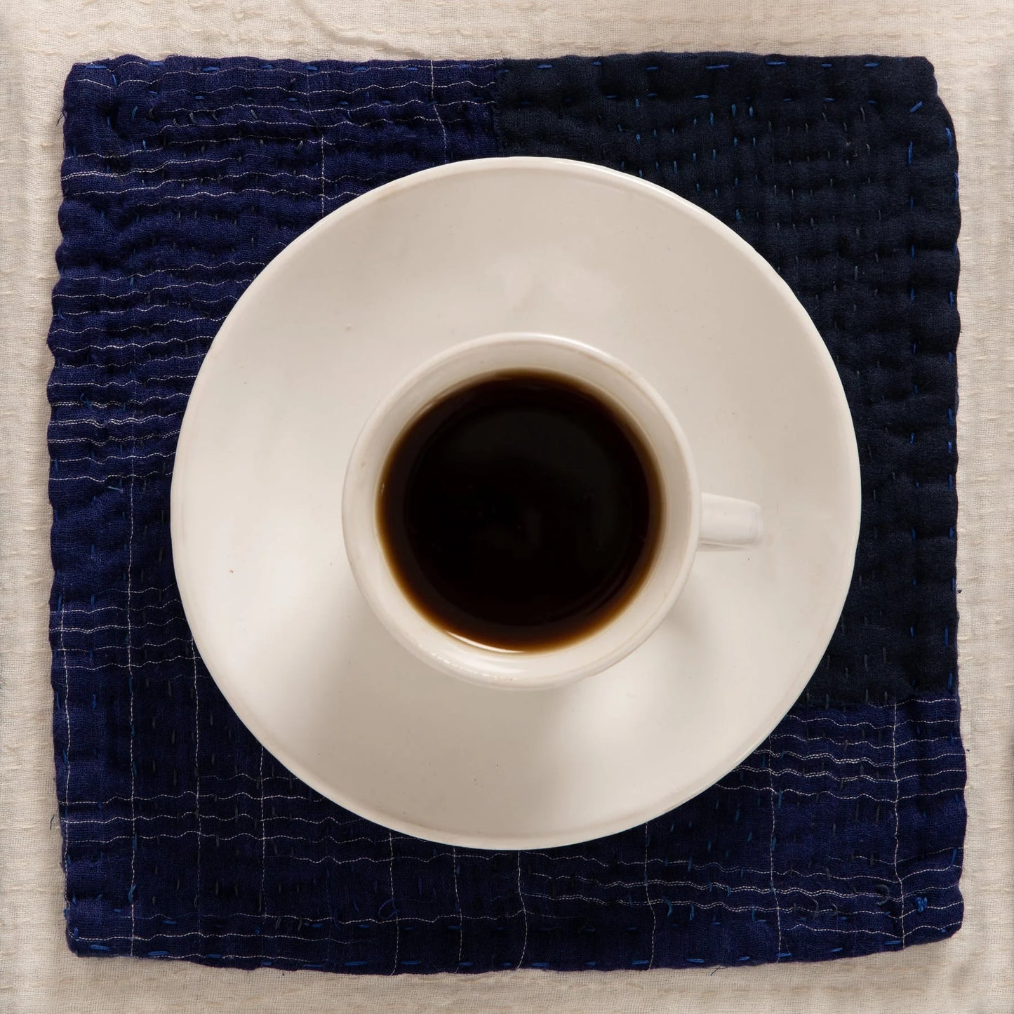 Landscape Handmade Kantha Coaster -Navy (Set of 2)