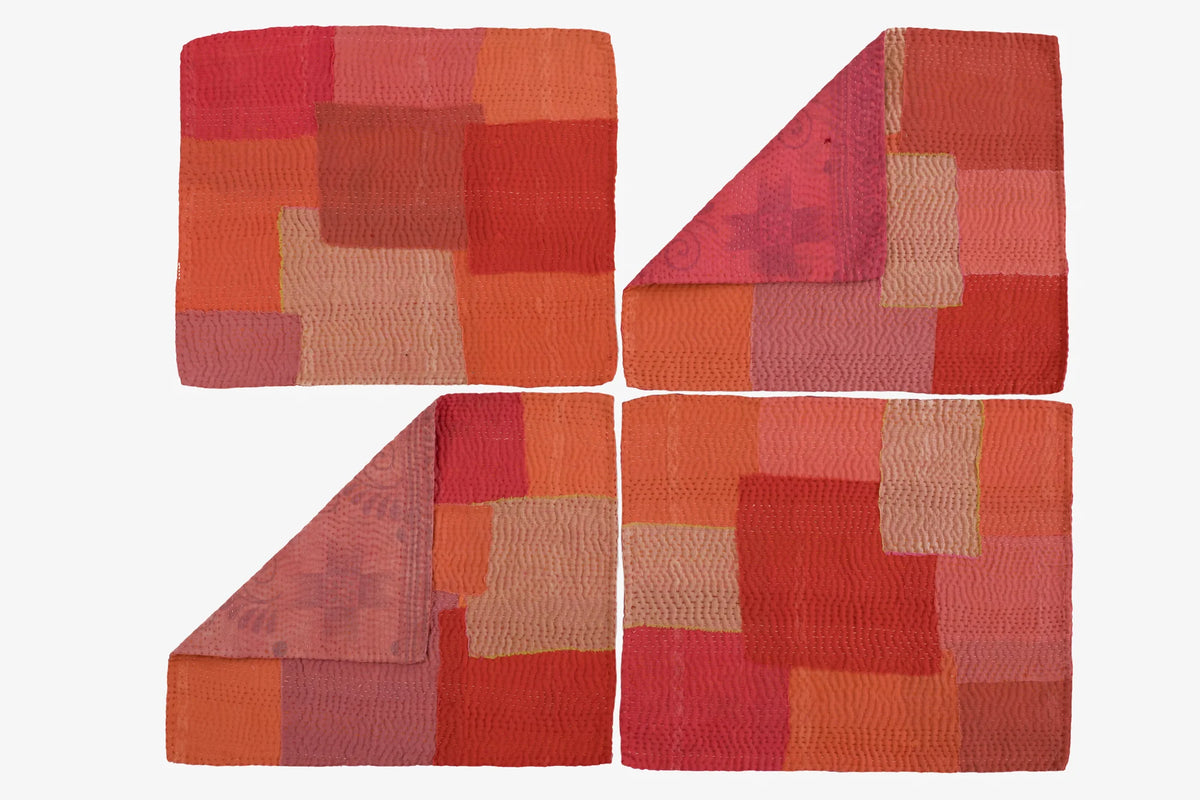 Mosaic Fray Handmade Vintage Kantha Placemat -Carrot (Set of 2)