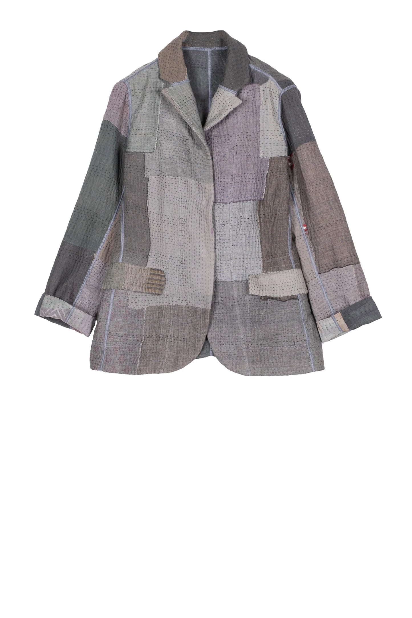 FRAYED PATCH KANTHA BASIC JACKET - fi4052-gry -