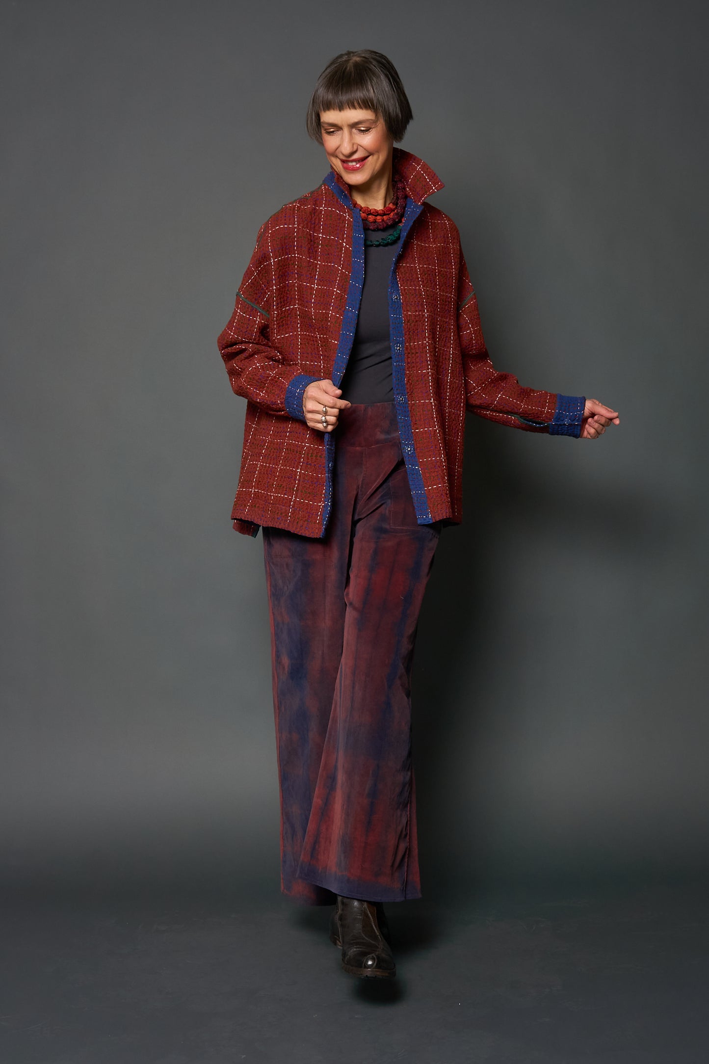 WOOL WAFFLE KANTHA RELAXED SHIRT JACKET - ww3j105-blu -