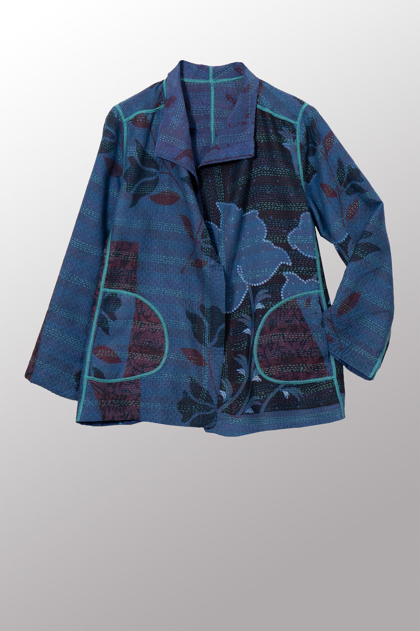 VINTAGE SILK GEORGETTE COTTON KANTHA SHORT JKT - gc2007-0004m -