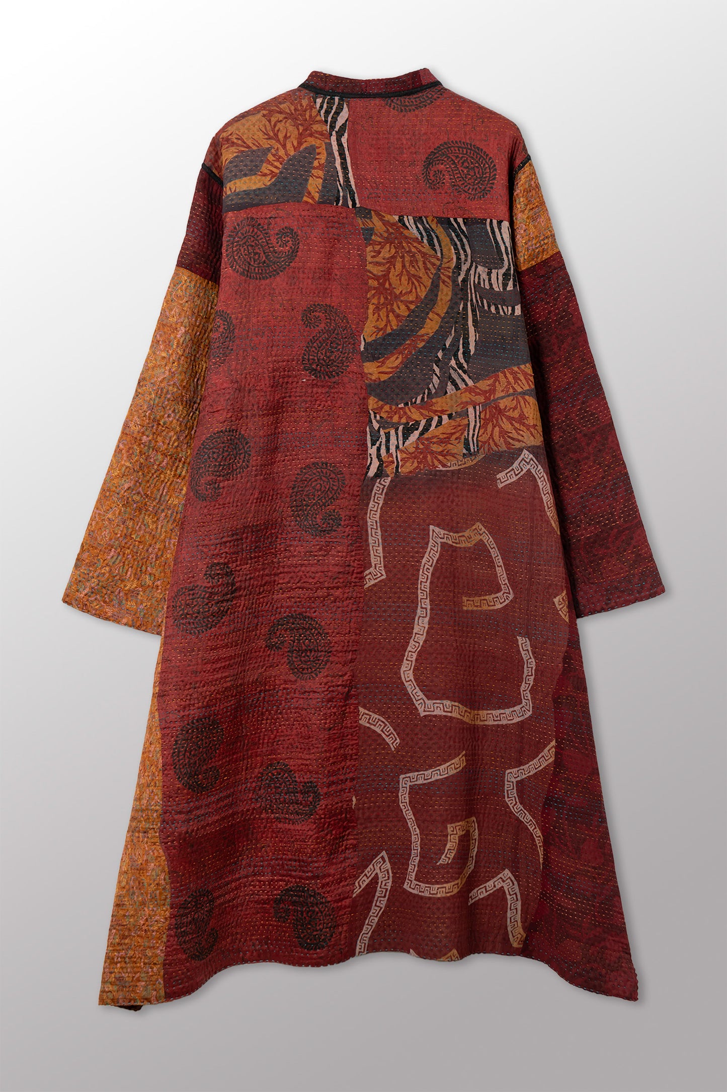 JACQUARD SILK KANTHA KAFTAN COAT - js4343-cbrn002m -