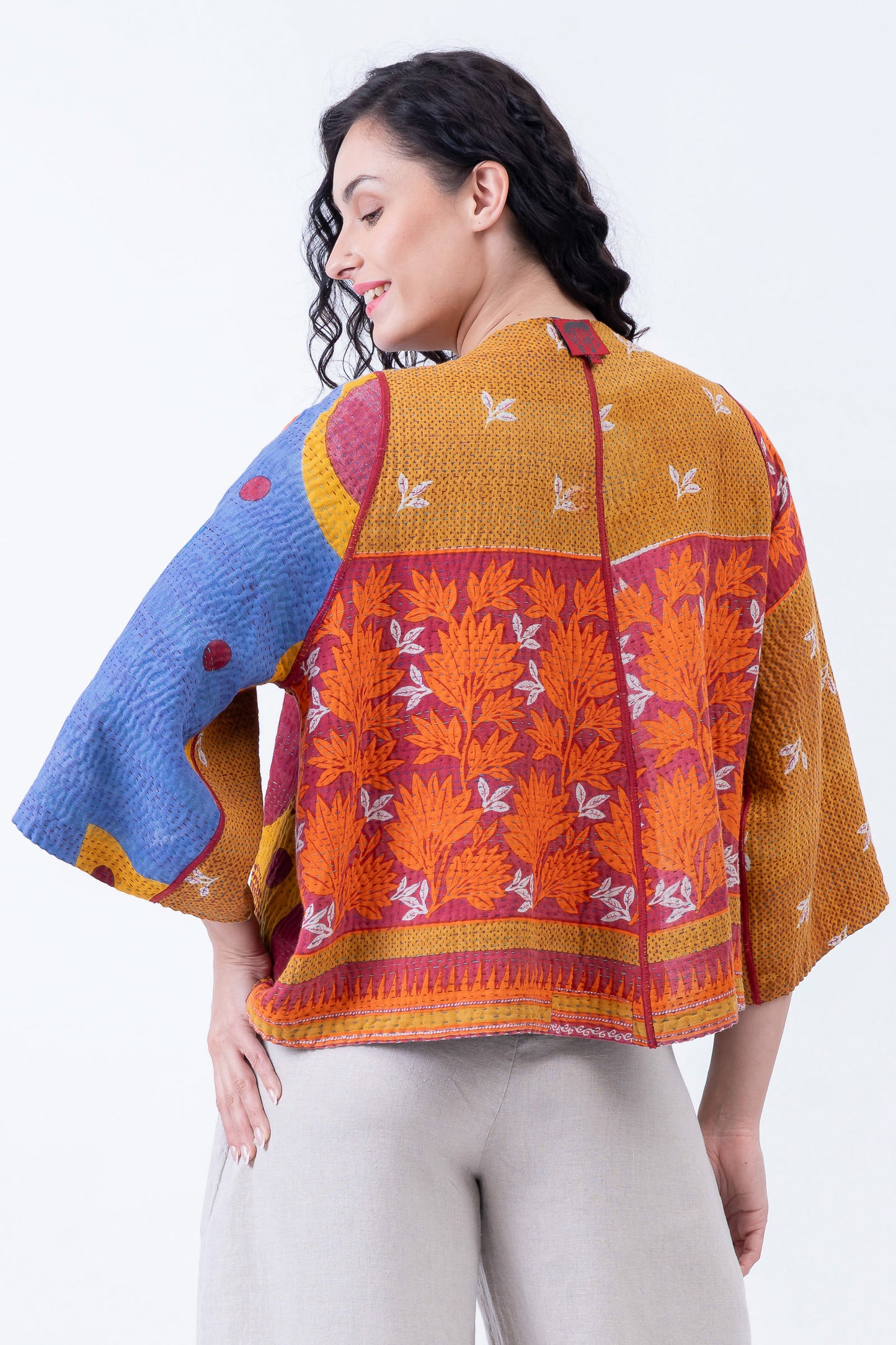 VINTAGE COTTON KANTHA BELL SHAPE JKT - cv4048-0048a -