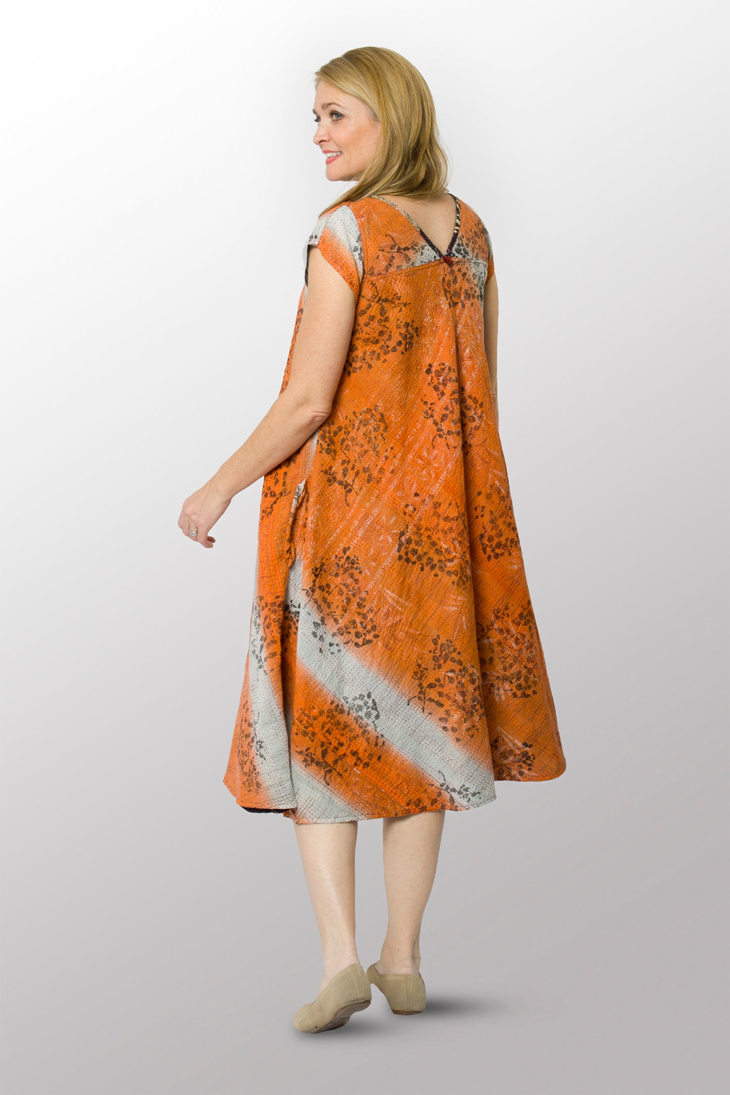 VINTAGE COTTON KANTHA CAP SLV. FLARE DRESS - cv2425-0016m -