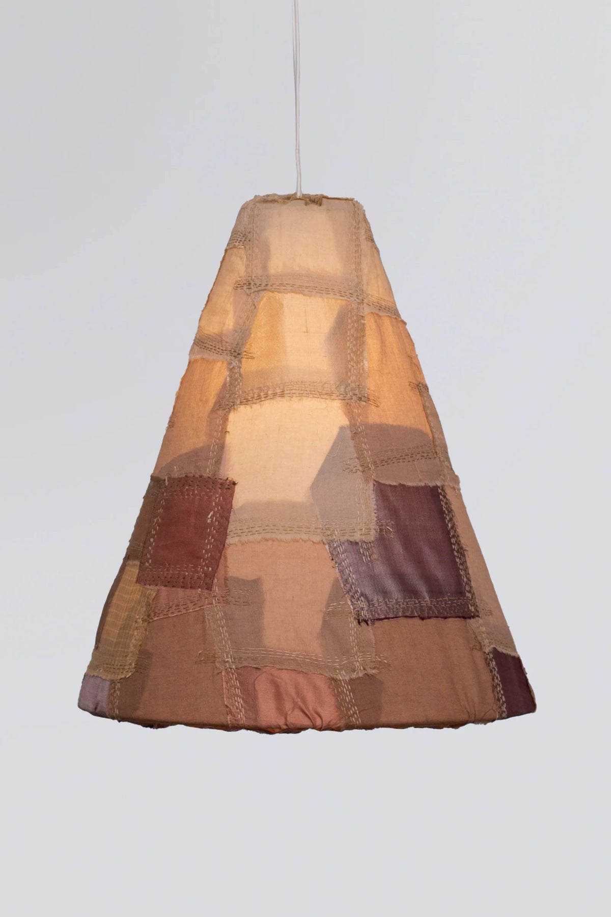 Mosaic Fray Patch Kantha Kantha Hanging Pendant Lamp -Clay