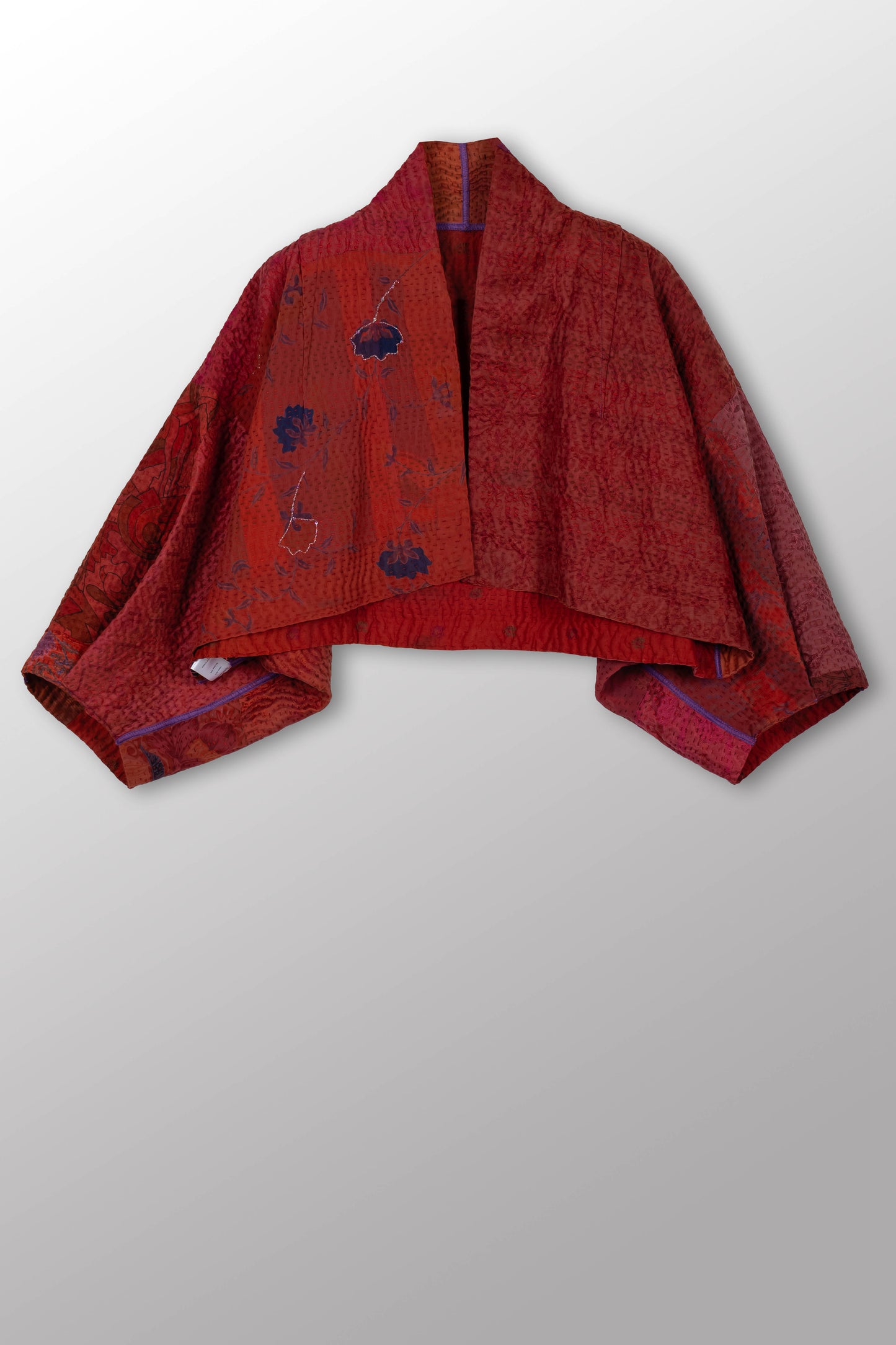 GEORGETTE JACQUARD VINTAGE SILK PATCH KANTHA PUFF SLV. SHRUG - gj4062-org -