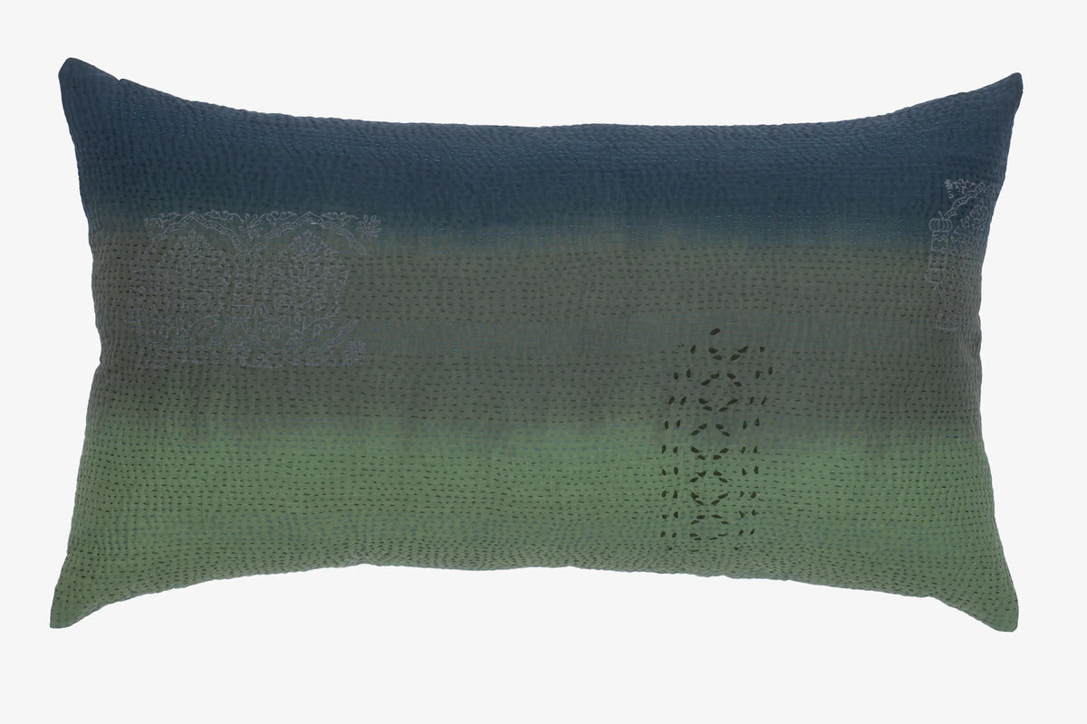 Cotton Ombre Handmade Vintage Kantha Pillow -Avocado