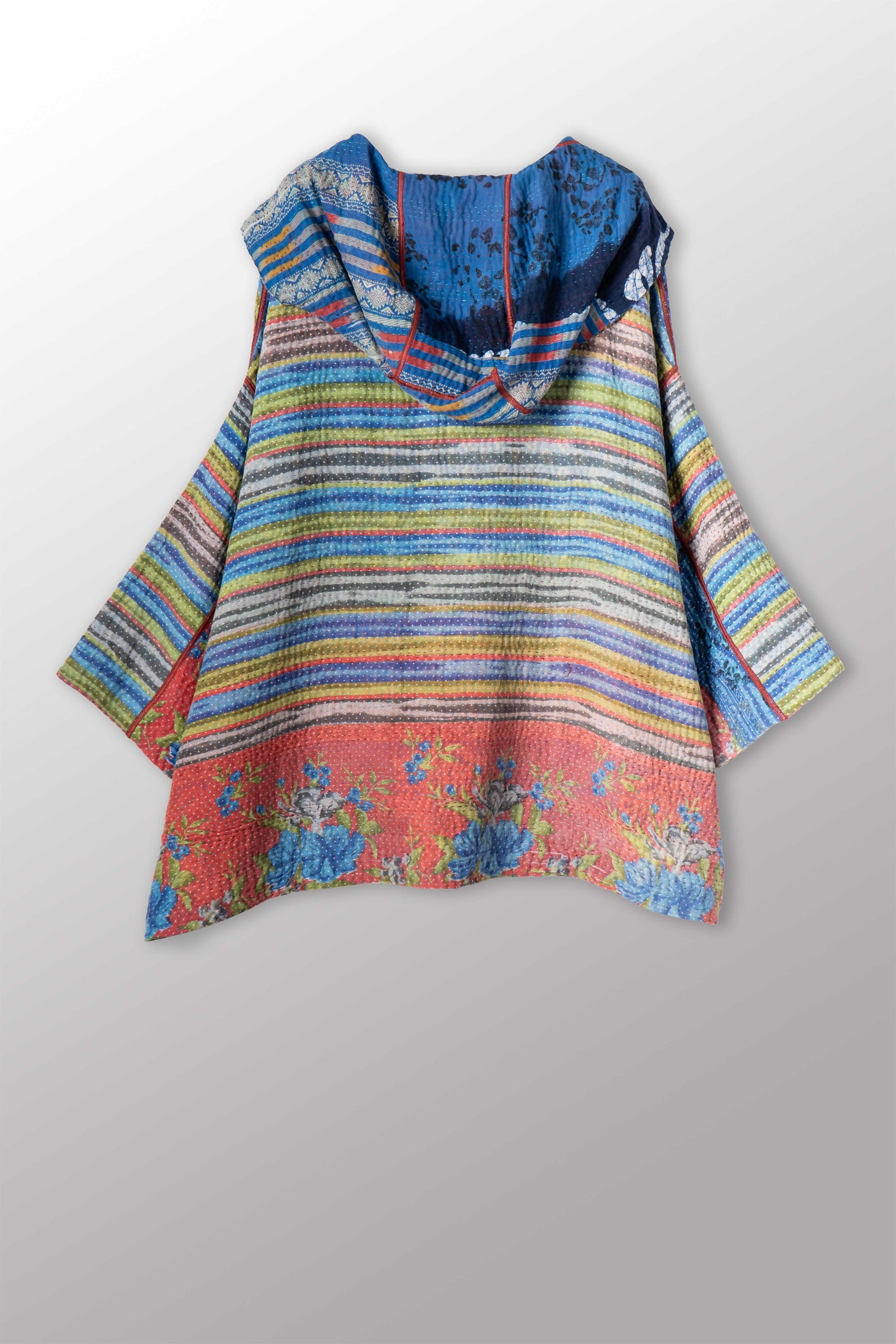 VINTAGE COTTON KANTHA HOODIE PONCHO - cv4064-0035a -