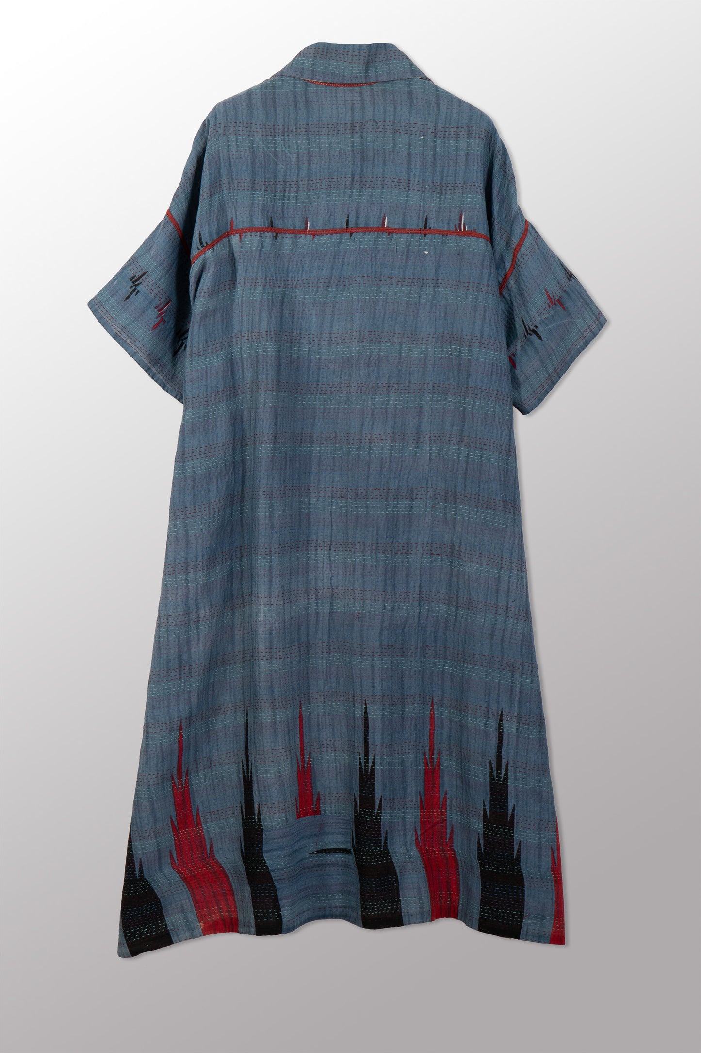 VINTAGE COTTON & NEW VOILE KANTHA WING COLLAR DRESS - cn2454-0002a -