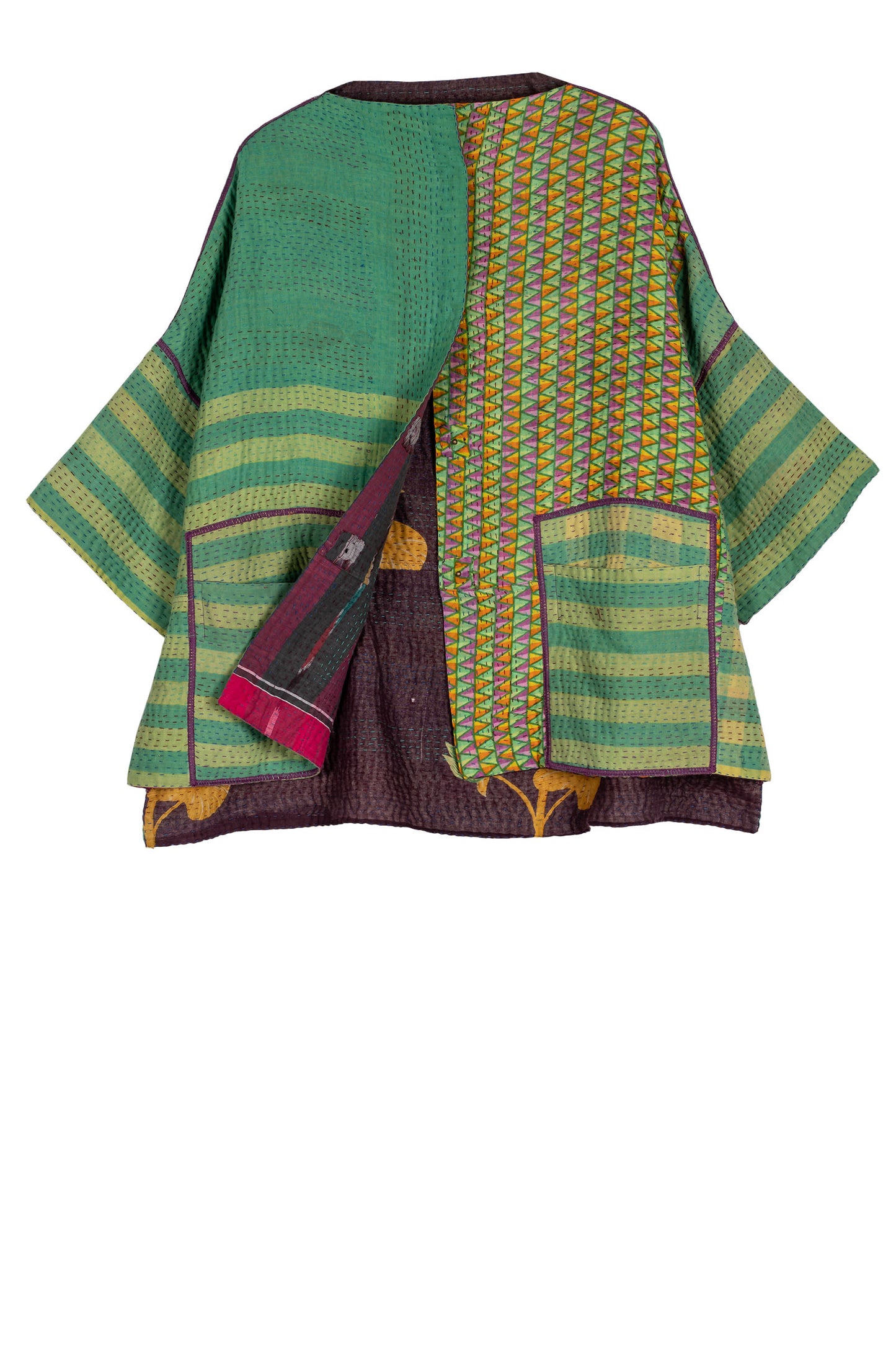 VINTAGE COTTON KANTHA STRAIGHT NECK JKT - cv4058-0013a -