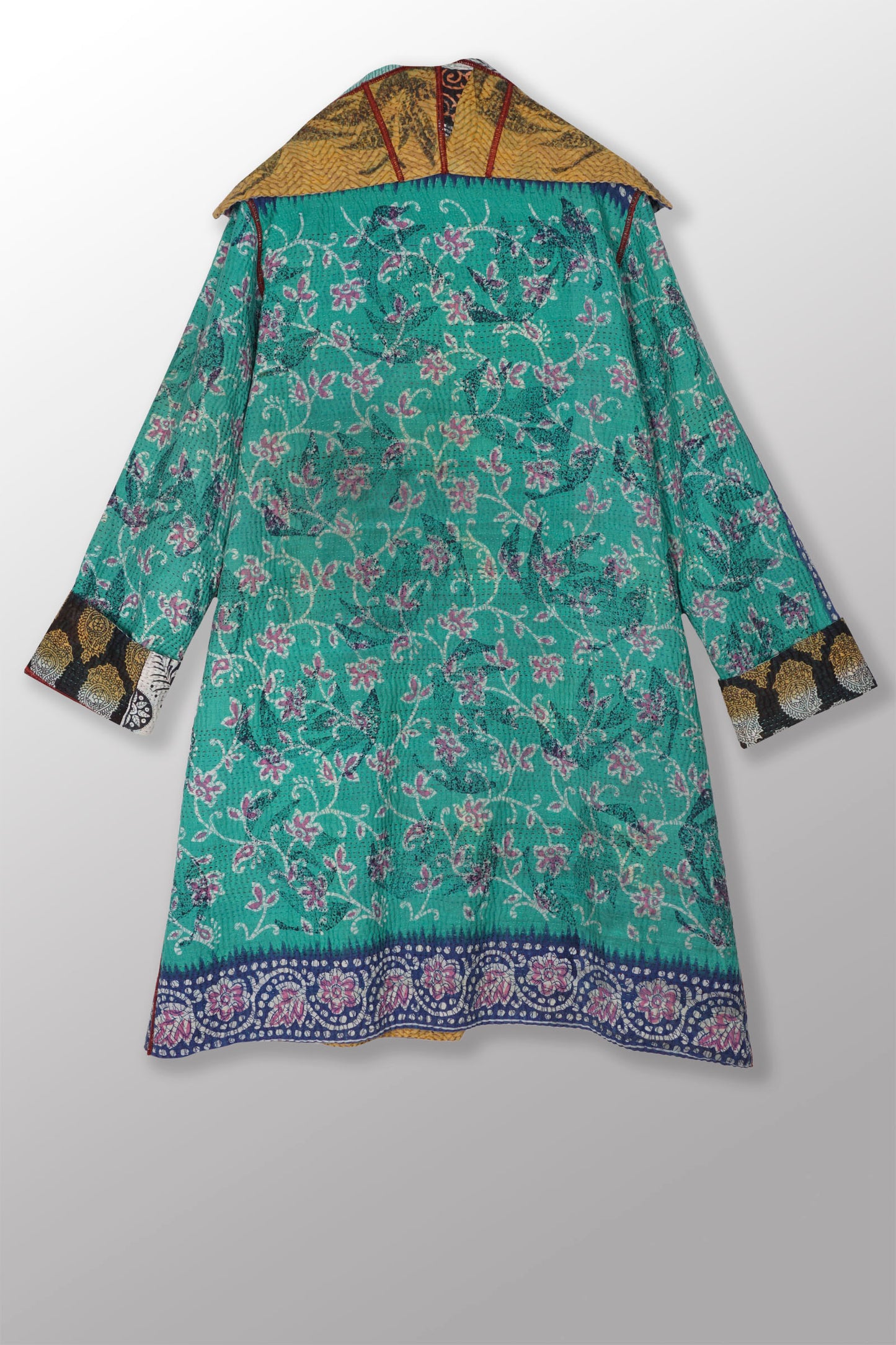 VINTAGE COTTON KANTHA POCKET MEDIUM COAT - cv4316-0033a -
