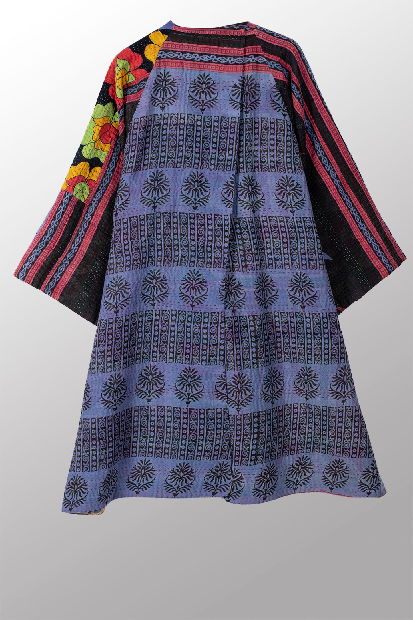 VINTAGE COTTON KANTHA KIMONO DUSTER - cv4317-0034a -
