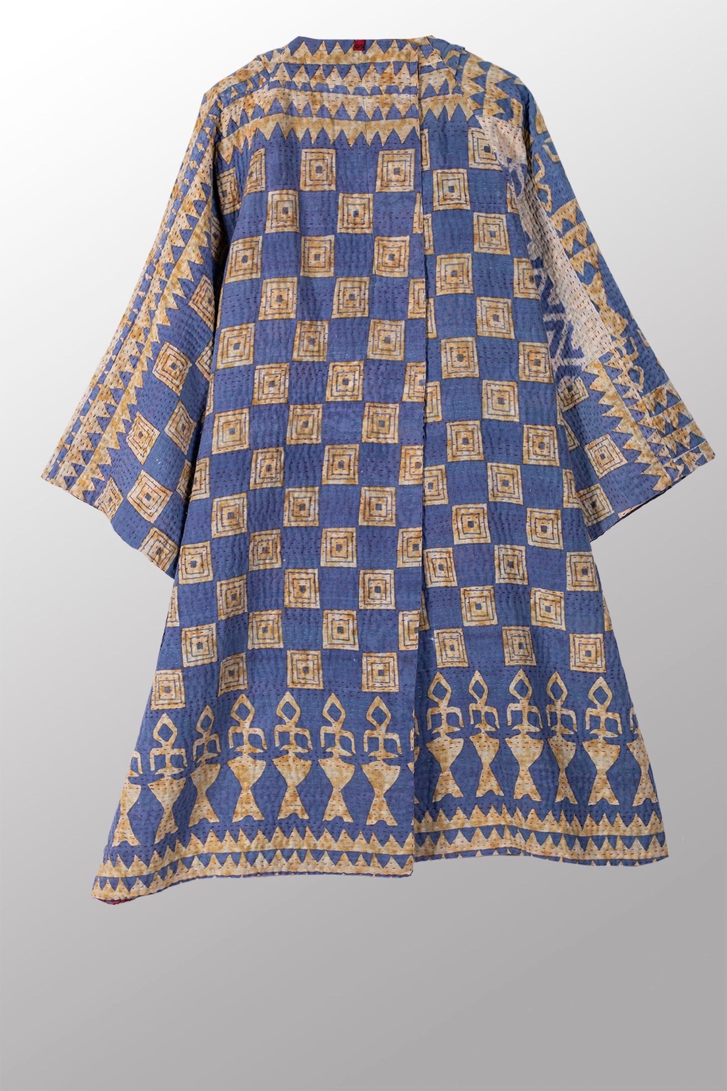 VINTAGE COTTON KANTHA KIMONO DUSTER - cv4317-0034a -