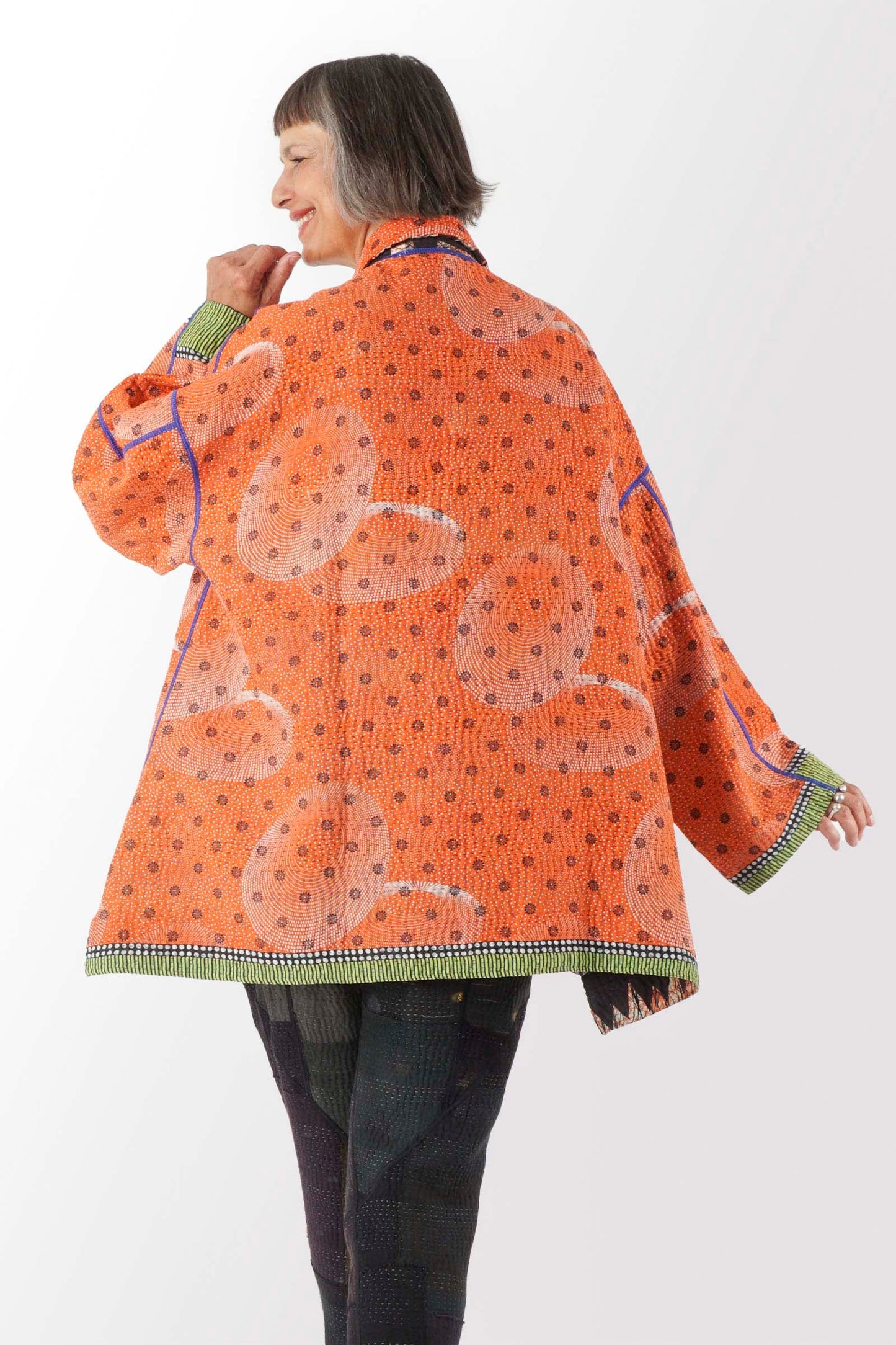 VINTAGE COTTON KANTHA OVERSIZED MINI COAT - cv4332-0017a -