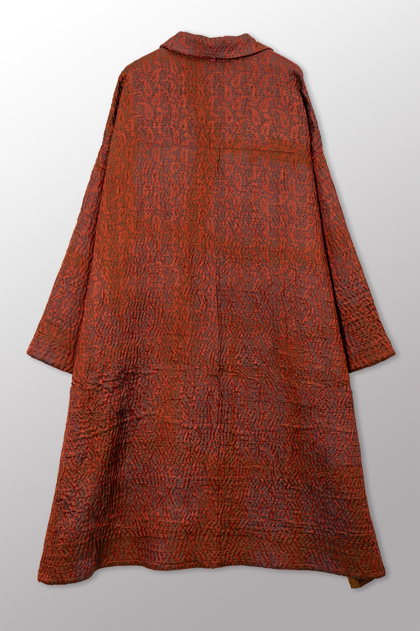 VINTAGE PRINTED SILK CLAMP DYE WITH JACQUARD KANTHA NEW OVERSIZED COAT - sk4342-0004a -