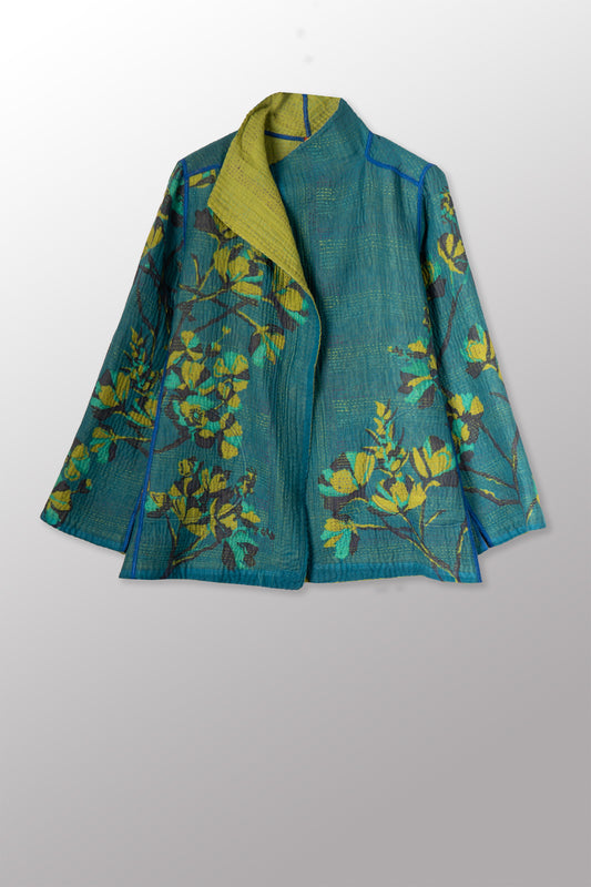 BLOOMING FLOWERS KANTHA SHORT JACKET - bf4007-blu -