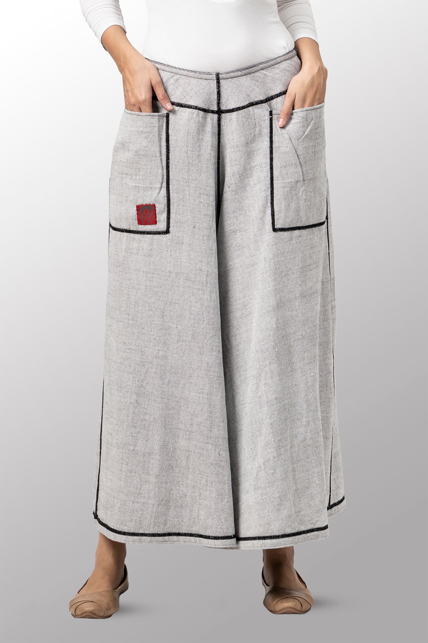 DENIM WIDE LEG PANTS - dn1623-gry -