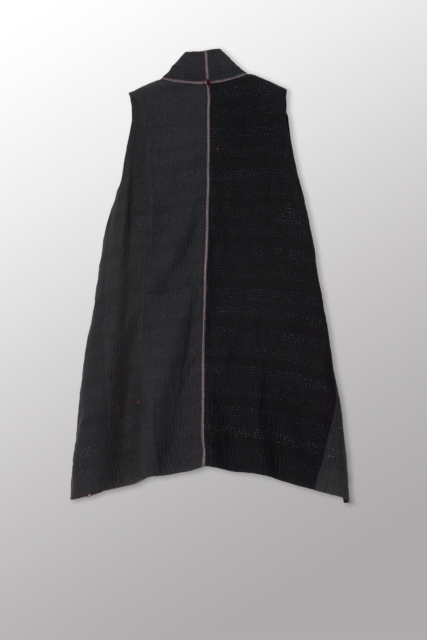 COTTON SILK SW PATCH KANTHA KIMONO VEST - ws4247-blk -
