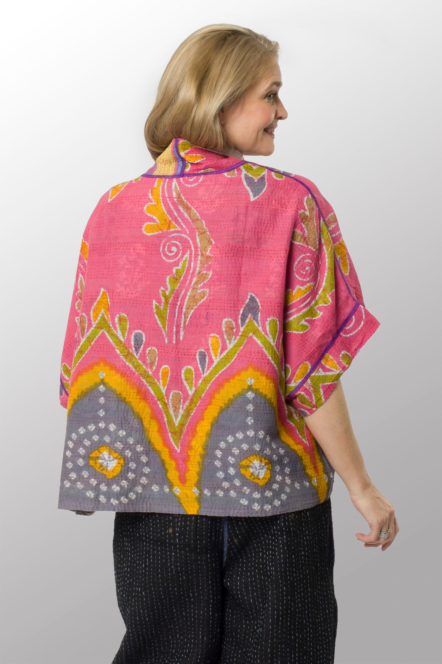 VINTAGE COTTON KANTHA MINI PONCHO - cv2060-0005a -