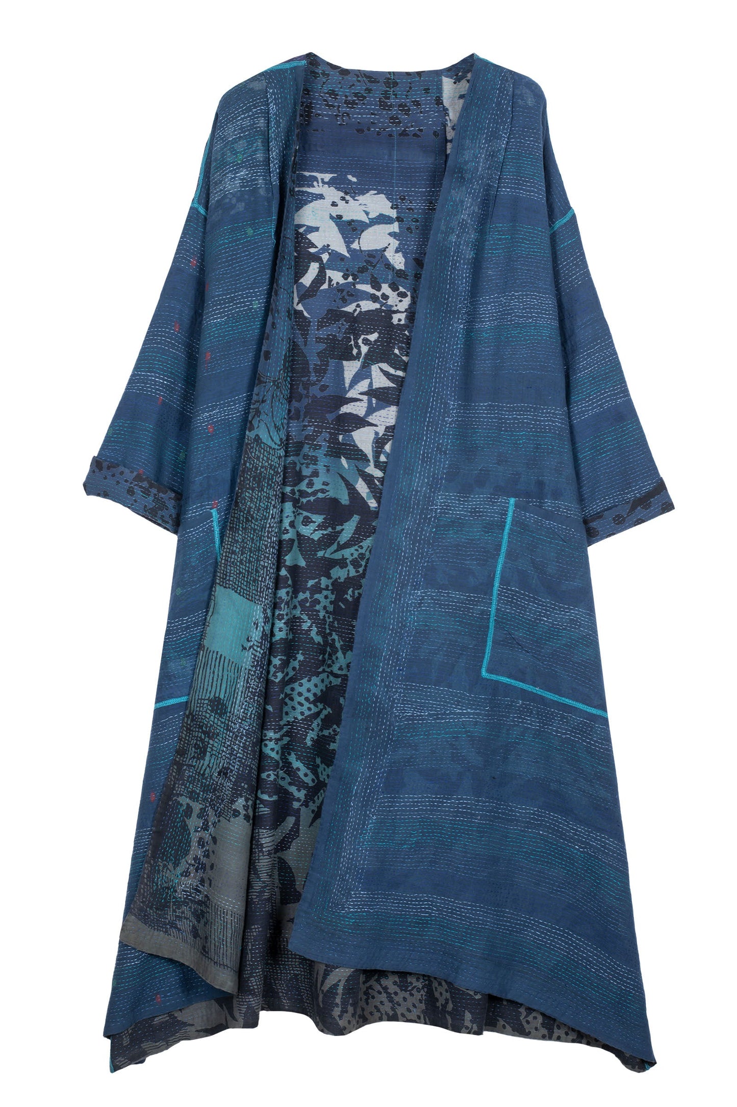 MONOTONE TWILIGHT PRINT KANTHA LONG DUSTER - tp2328-blu -