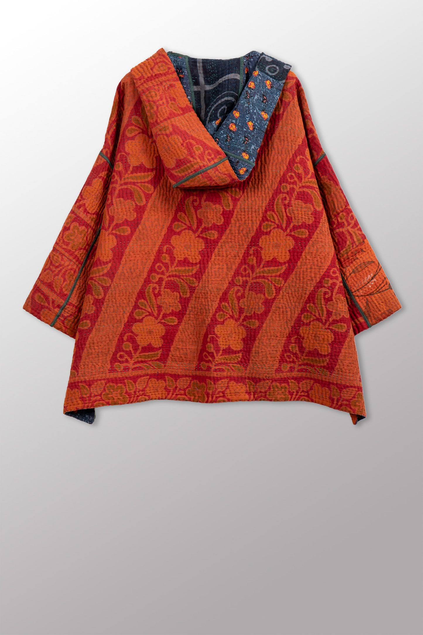 COTTON OVERDYE KANTHA HOODIE PONCHO - ov4064-corg011a -
