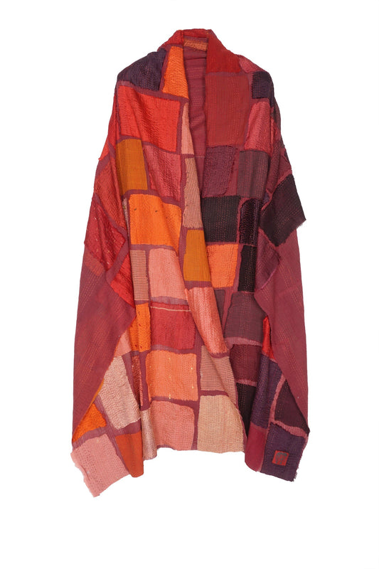 TONAL TILE PATCH KANTHA SHAWL MEDIUM - tt2802-red -