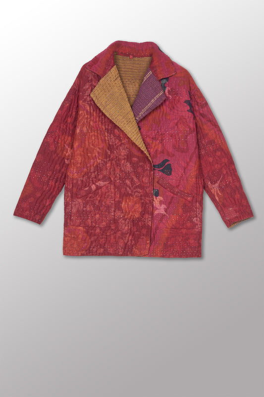 QUILTED OVERDYE COTTON KANTHA LAPELED MEDIUM JKT - oq5080-cred001s -