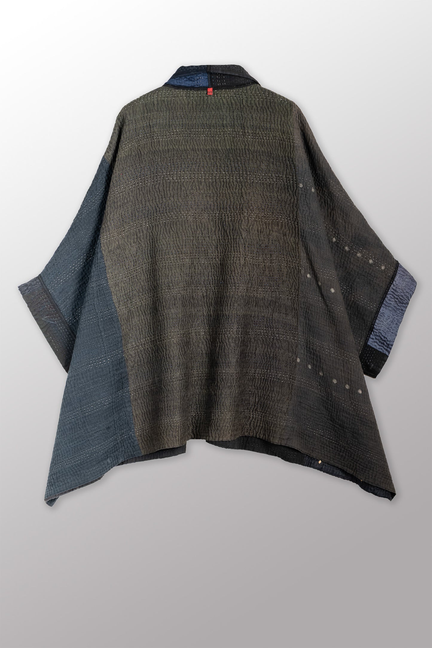 JAIPUR PATCH KANTHA DOUBLE COLLAR PONCHO - jp4323-blk -