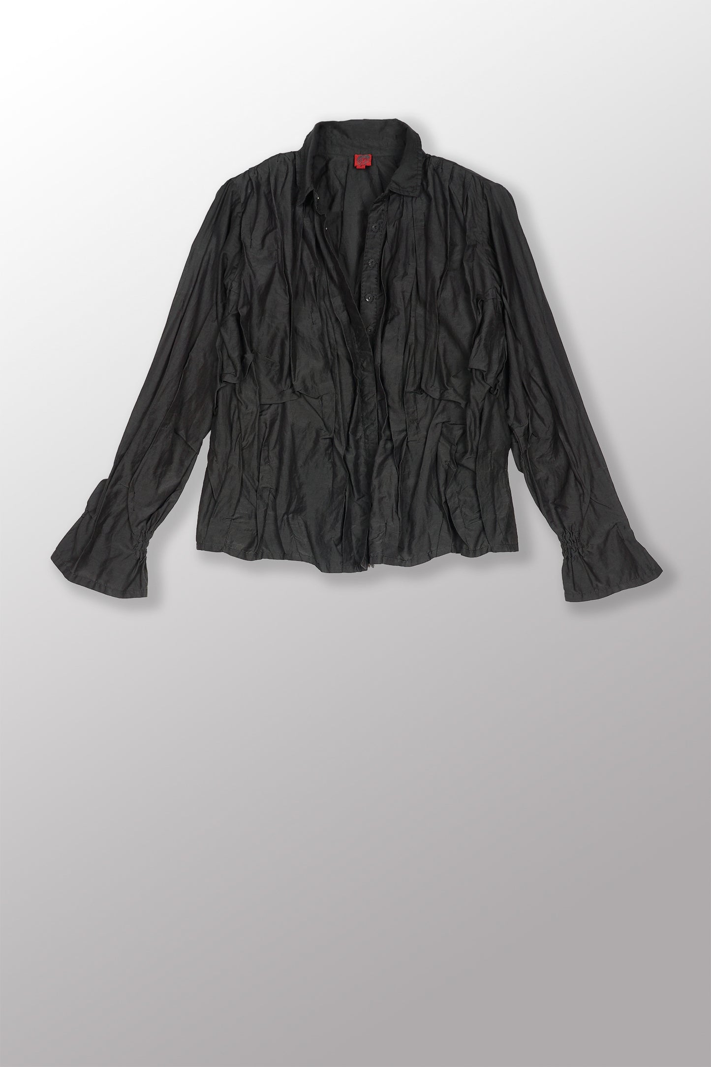 DYED COTTON SILK VOILE WAVY TUCK CROPPED SHIRT - dc1579-gry -