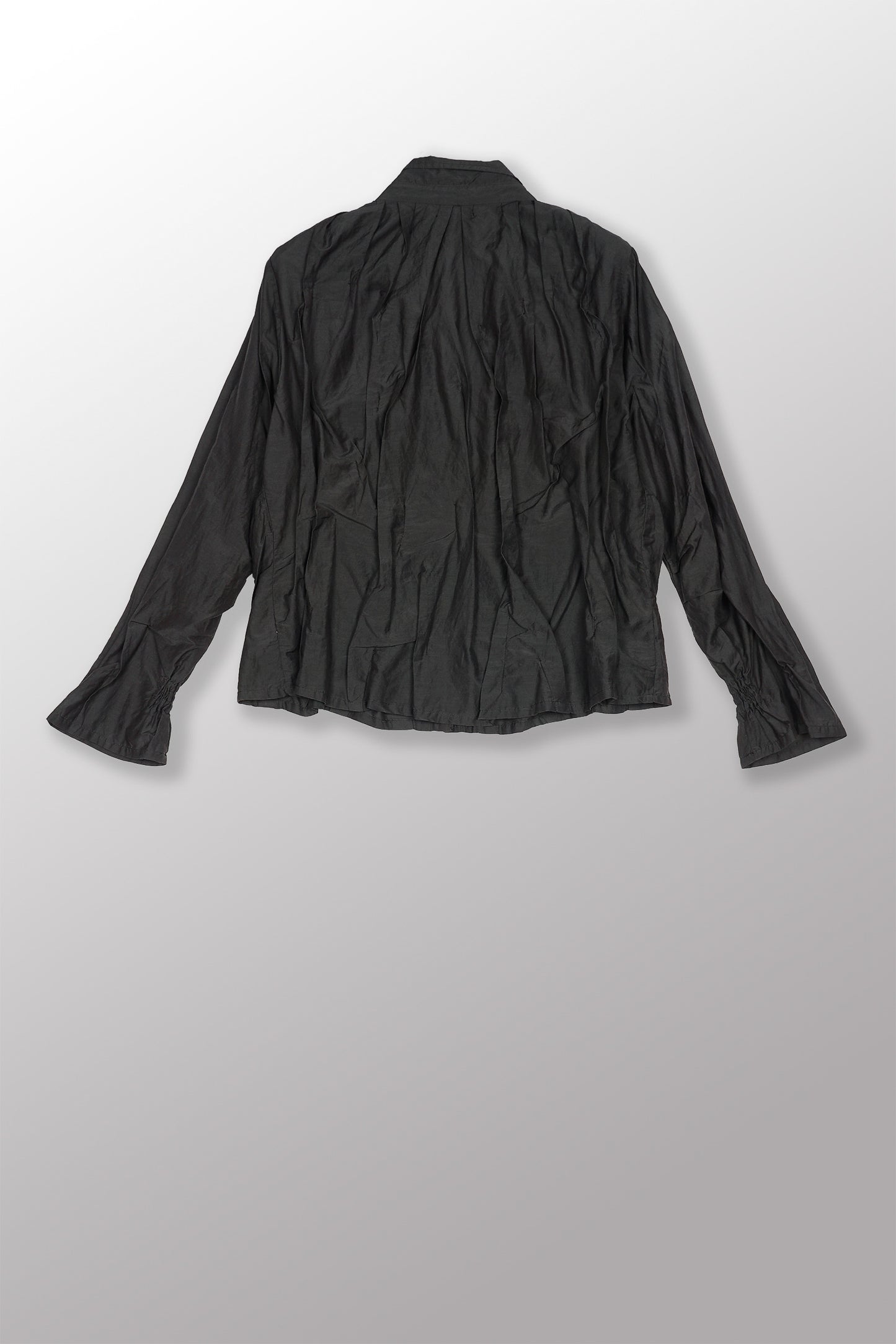 DYED COTTON SILK VOILE WAVY TUCK CROPPED SHIRT - dc1579-gry -
