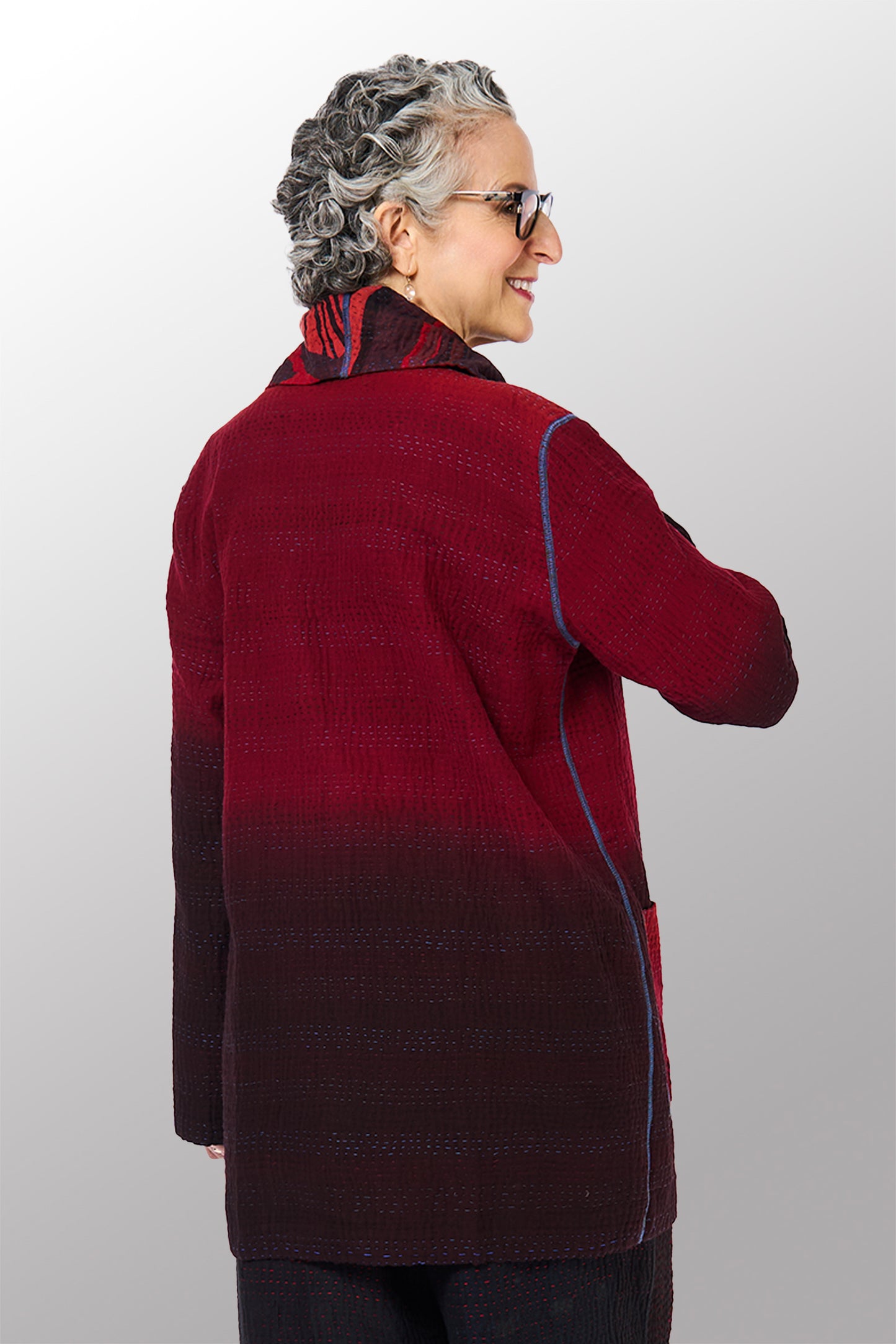 OVERDYED STRIPE AND BENDS KANTHA POCKET JACKET - ov-sb4002-red -