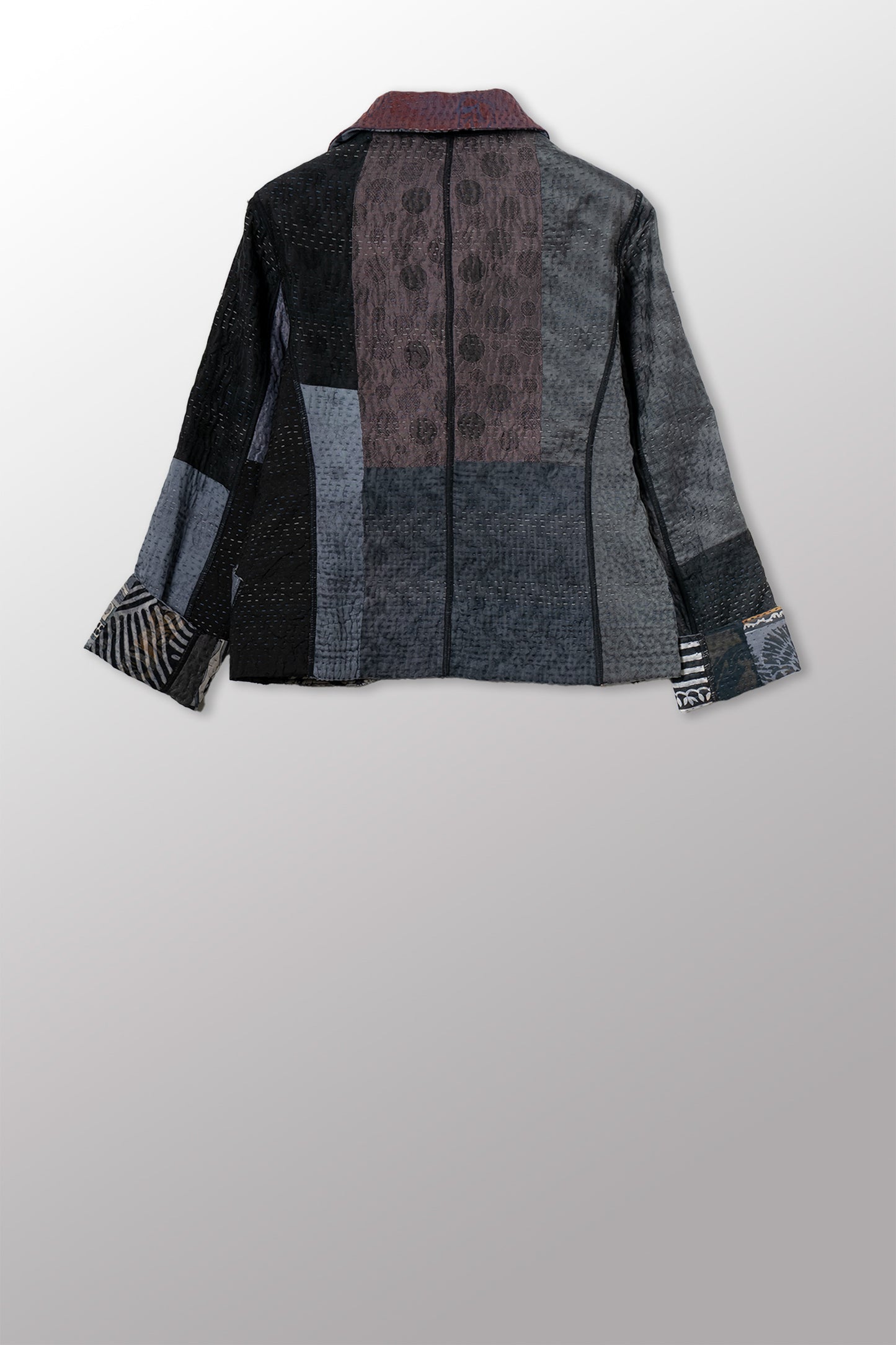 JACQUARD SILK KANTHA CROPPED BASIC JACKET - js4096-cblk001s -