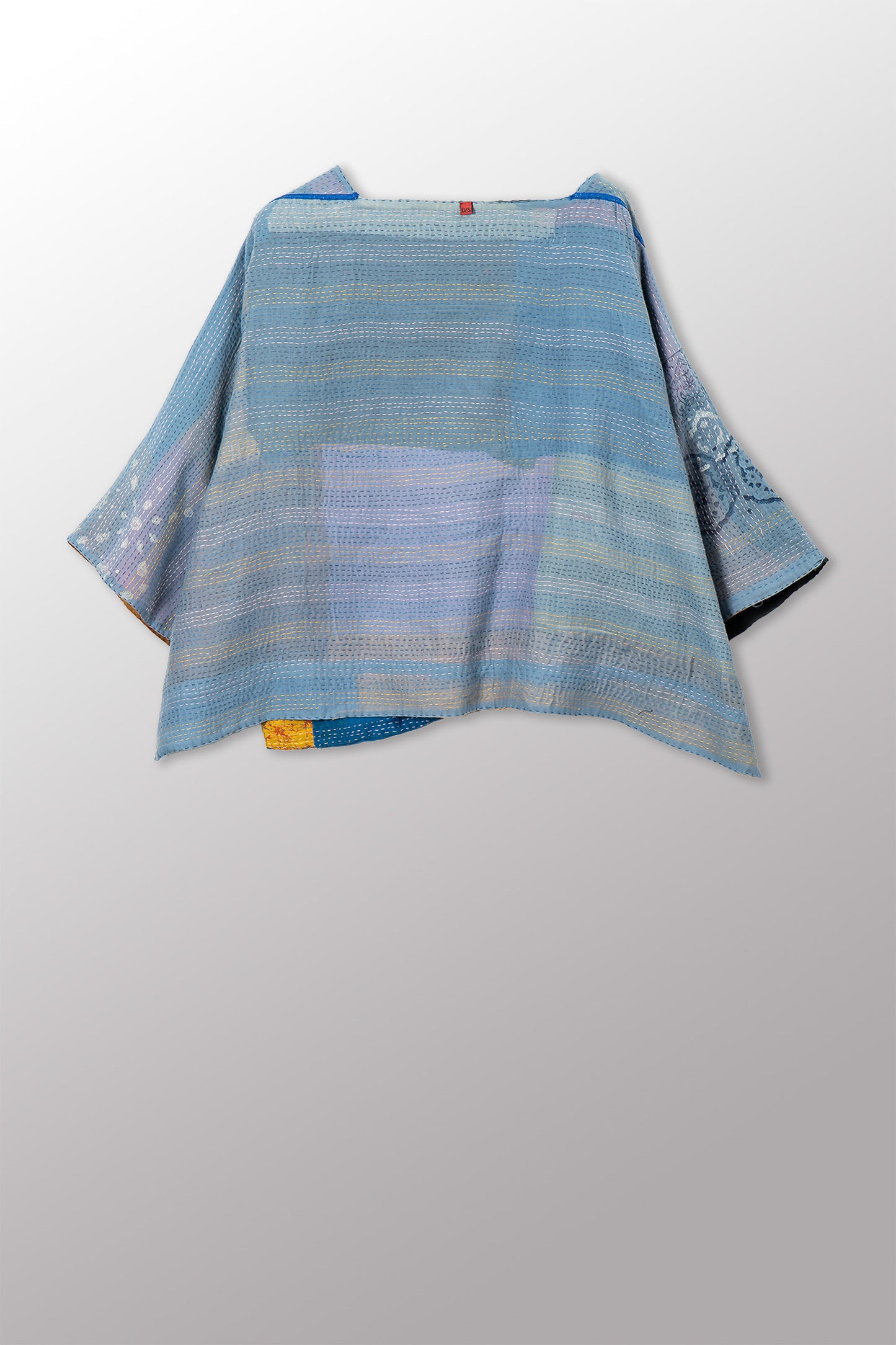 MOSAIC FRAY PATCH KANTHA 3/4 SLV. CROP TOP MIO - zb2538-mlt -