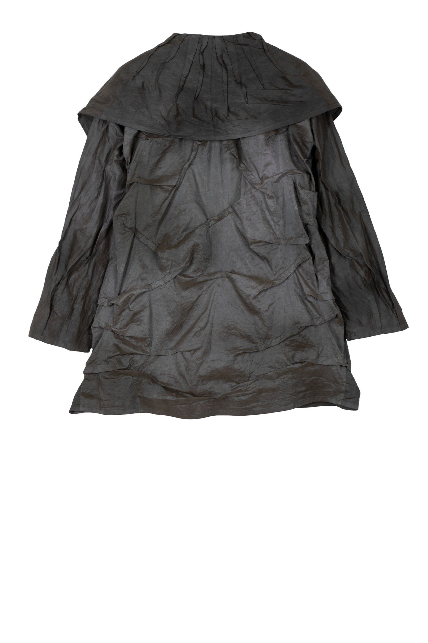 DYED COTTON SILK HEAVY VOILE WAVY TUCK COCOON JACKET - dh1063-gry -